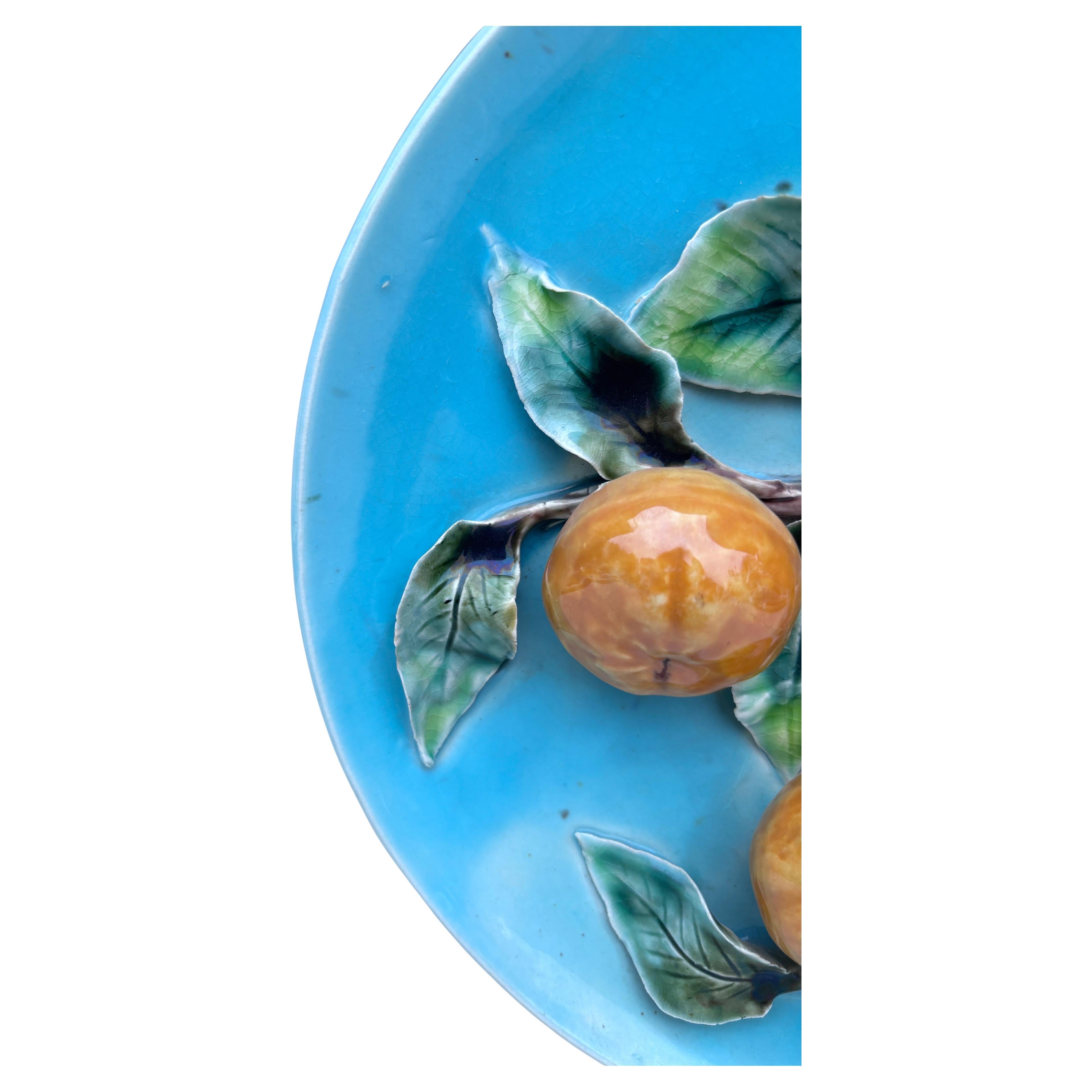 Rustic 19th Century Majolica Oranges Platter Perret Gentil Menton For Sale
