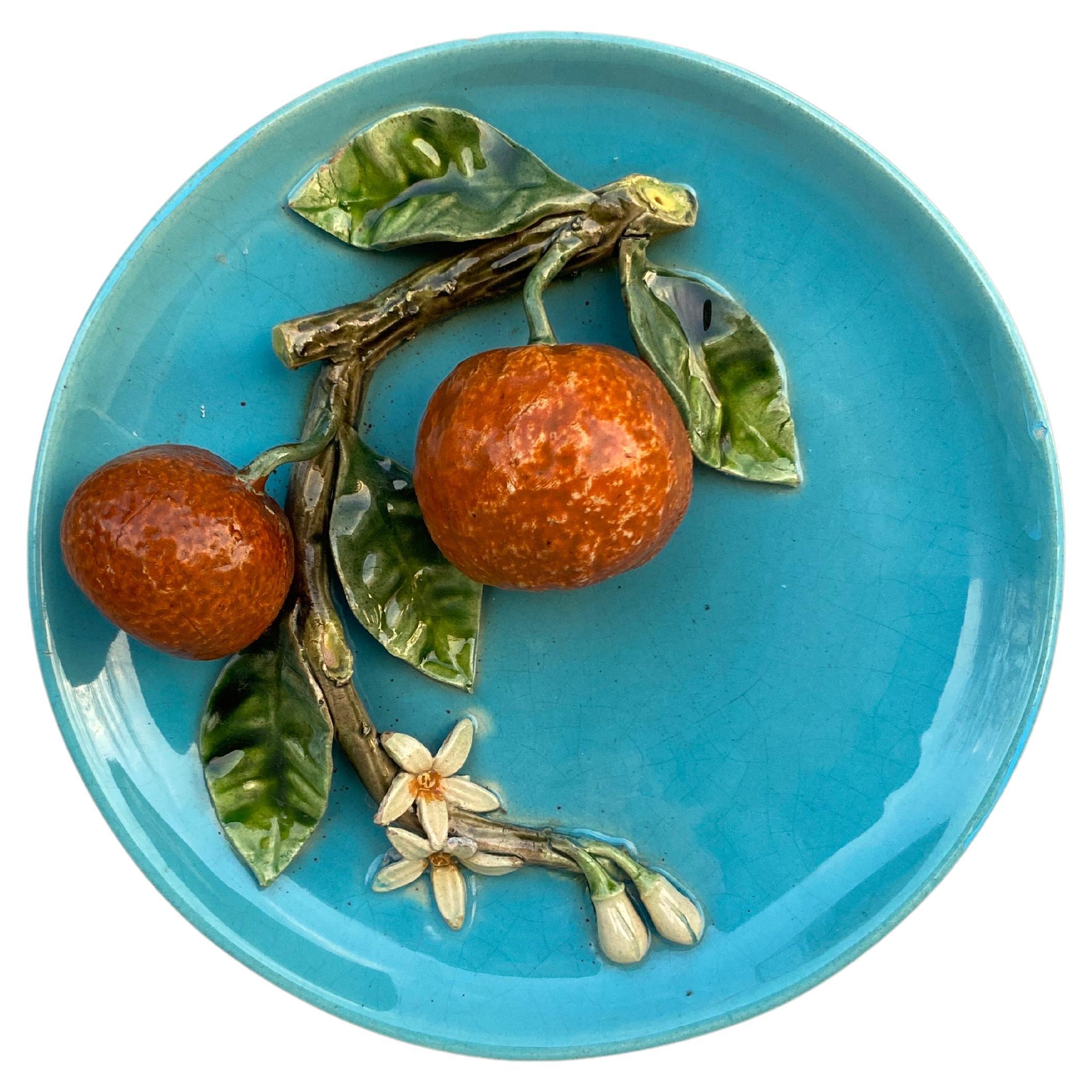 19th Century, Majolica Oranges Wall Platter Menton