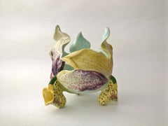 19th Century Majolica Orchid Cache Pot Delphin Massier