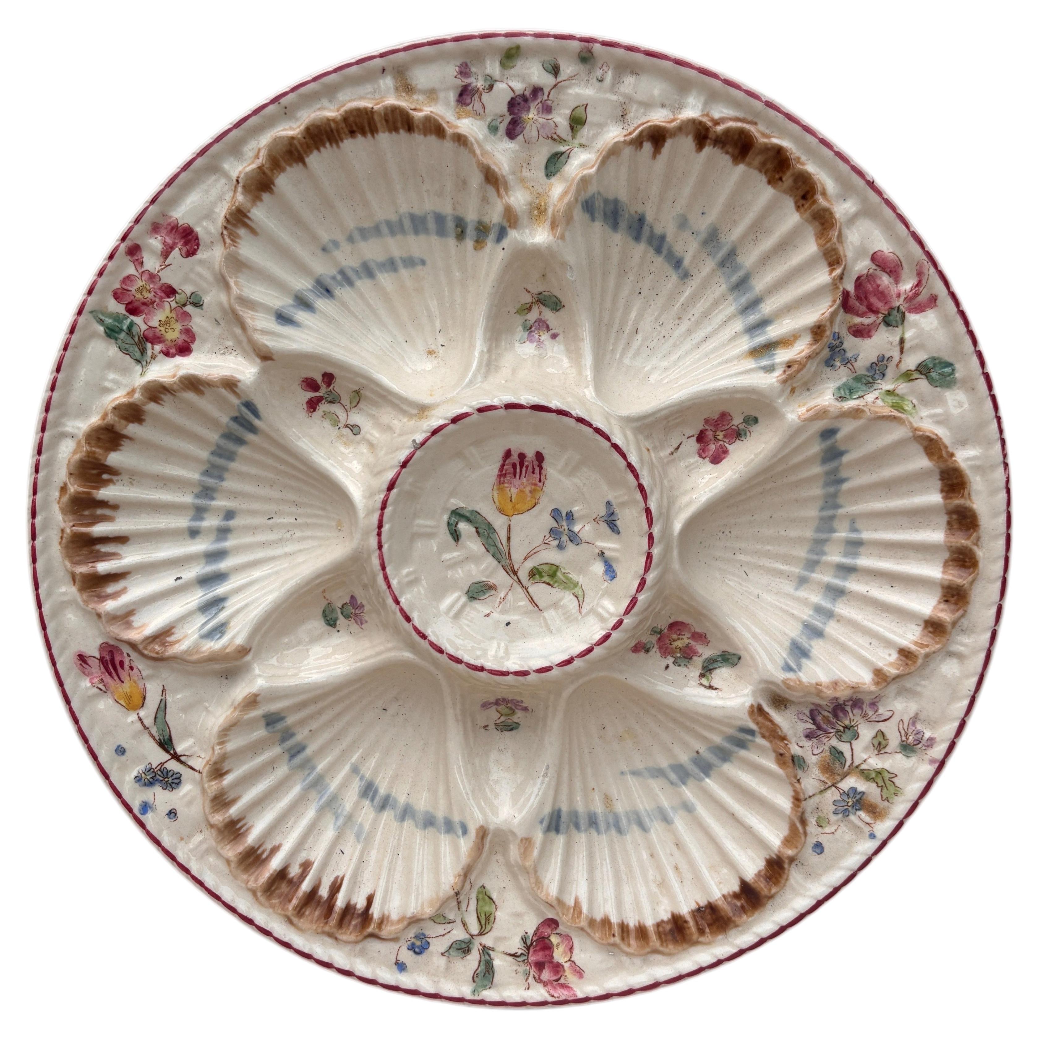 Pre-owned Longchamp 19th Century Majolica Oyster Flowers Plate  In Brown