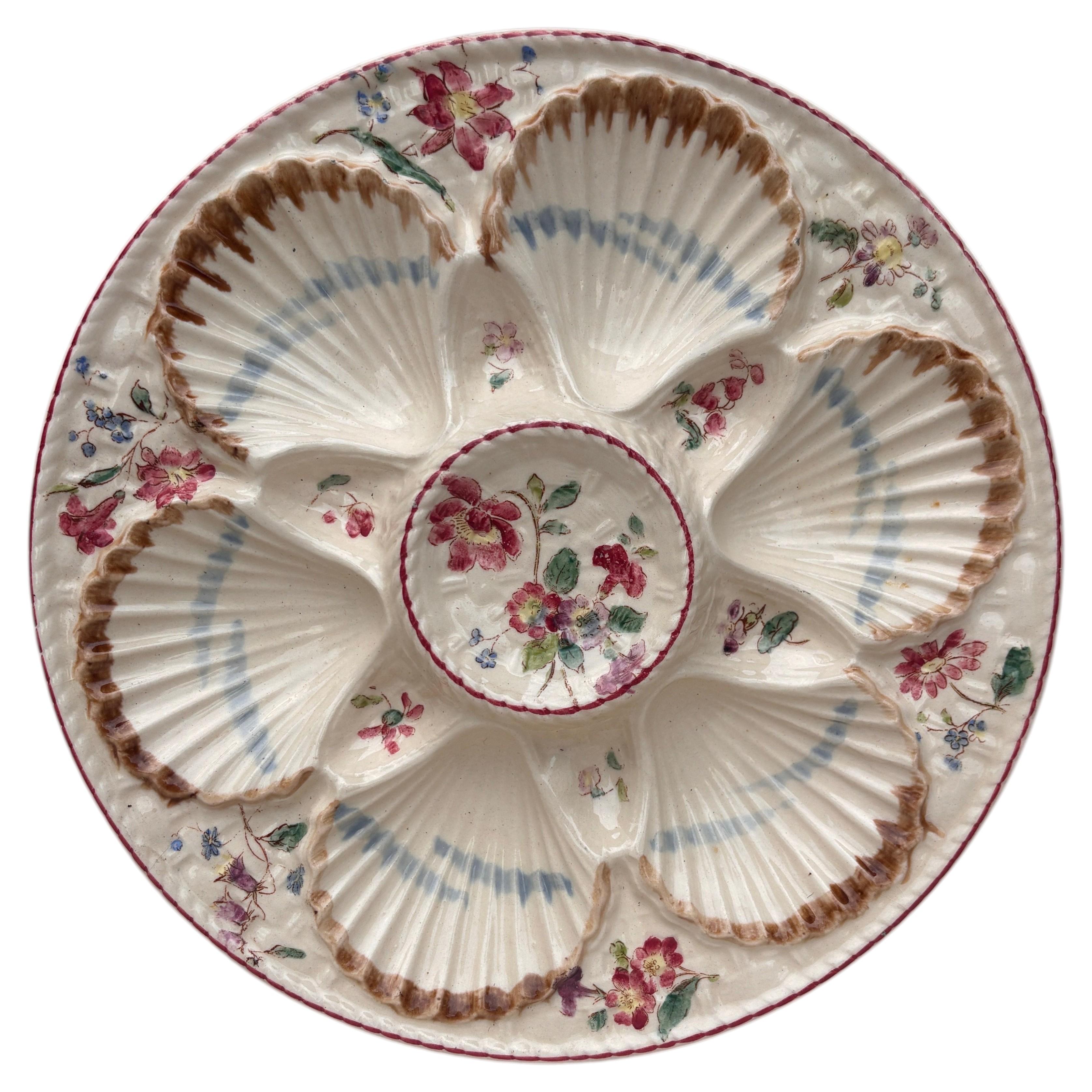 Pre-owned Longchamp 19th Century Majolica Oyster Flowers Plate  In Brown