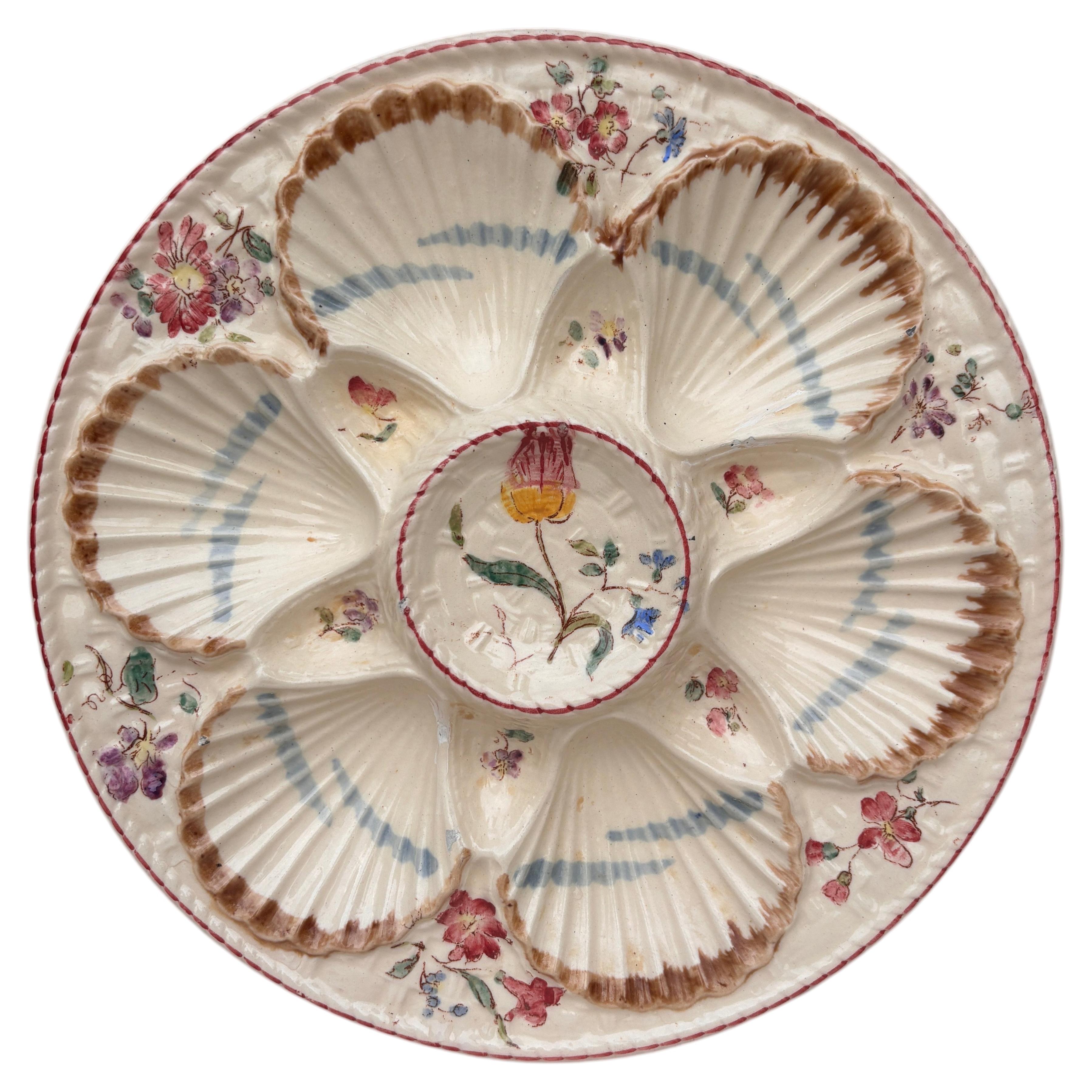 Pre-owned Longchamp 19th Century Majolica Oyster Flowers Plate  In Beige