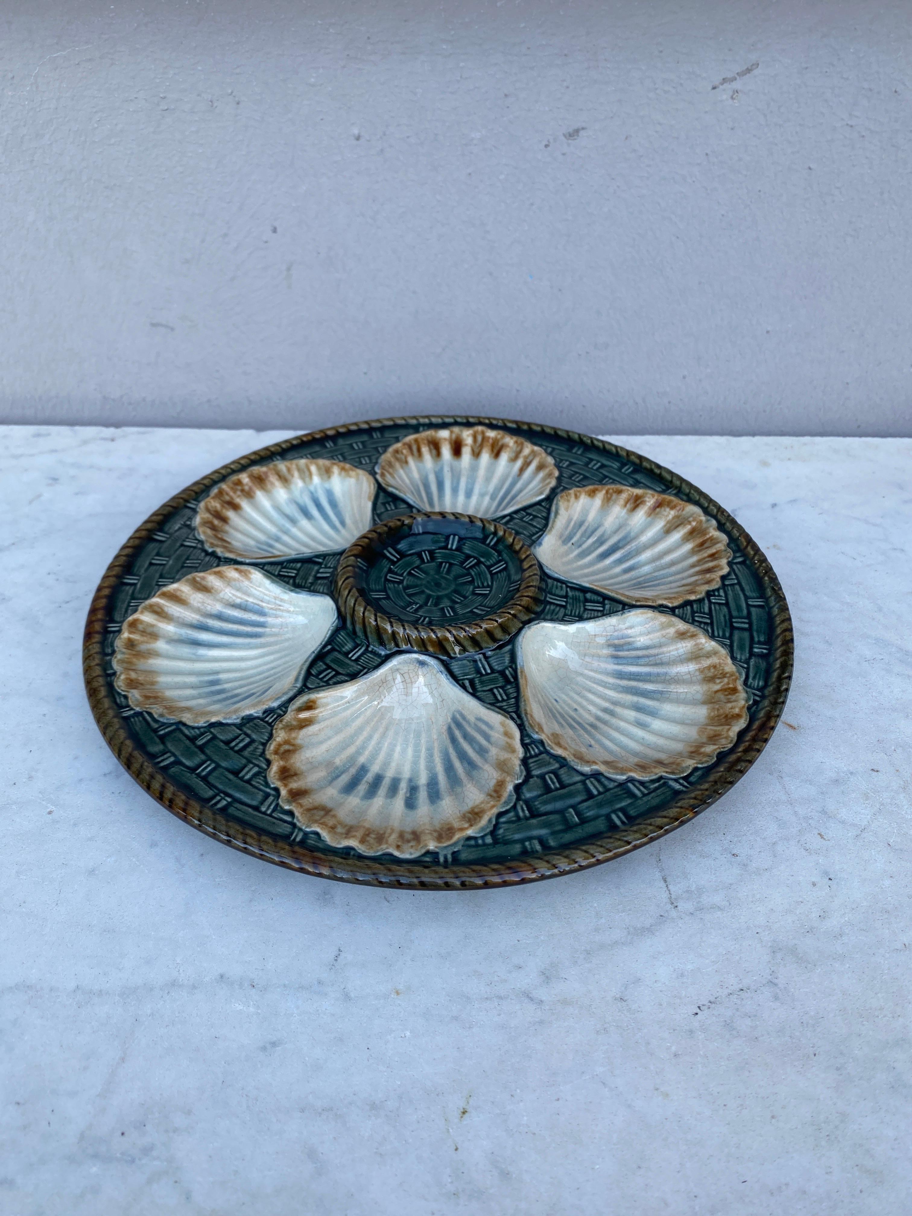French Provincial 19th Century Majolica Oyster Plate Longchamp
