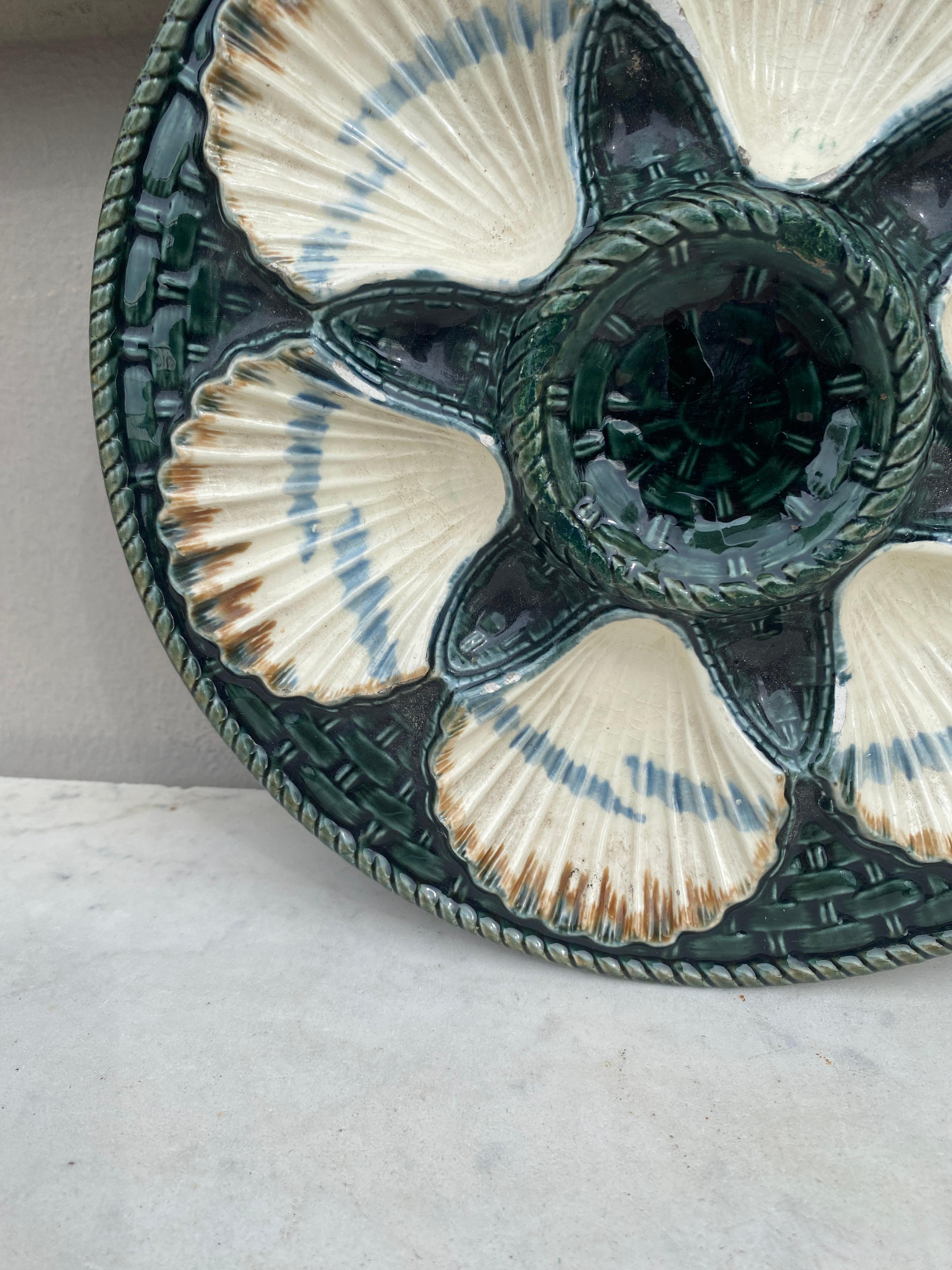 French Provincial 19th Century Majolica Oyster Plate Longchamp For Sale