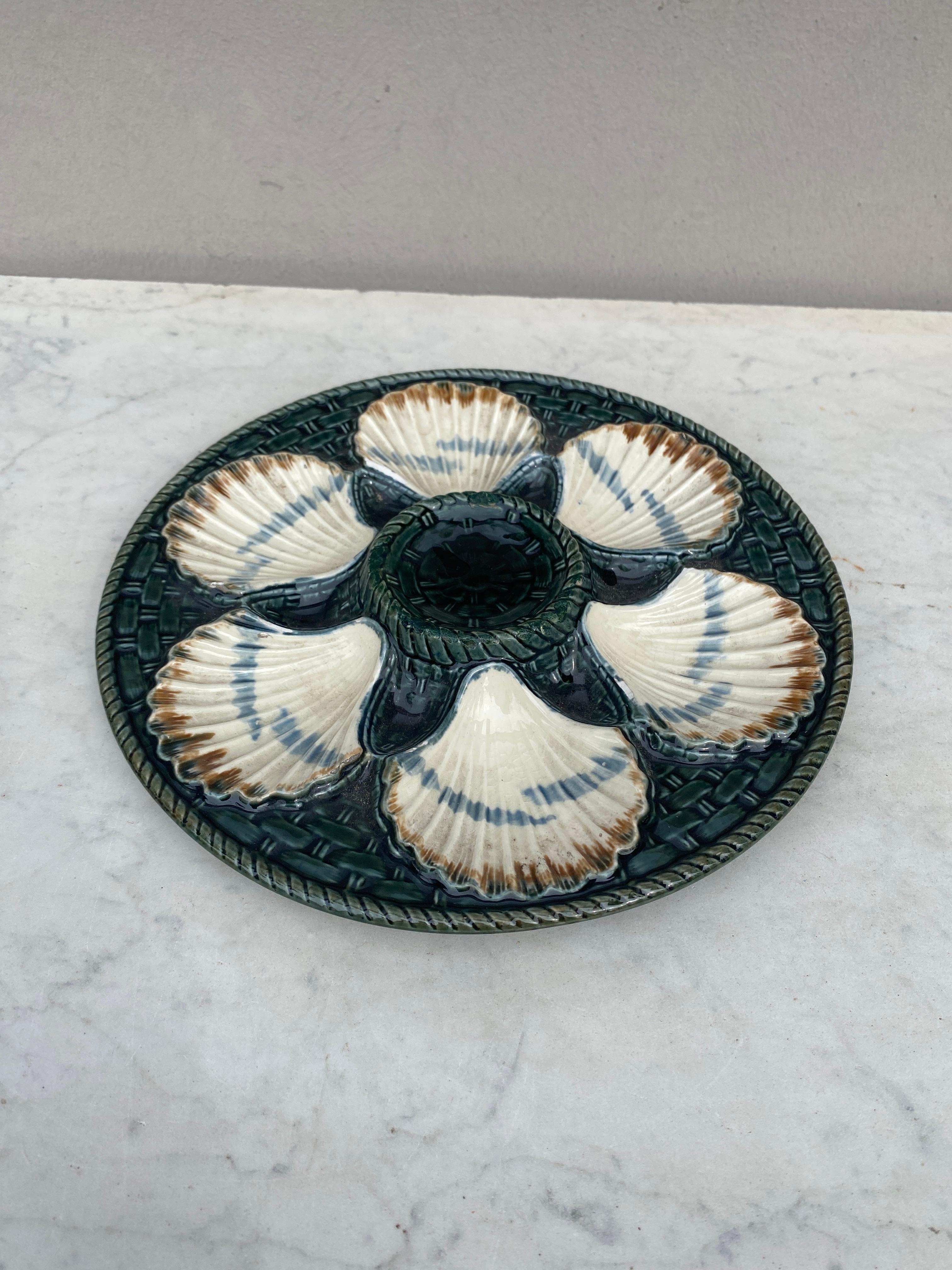 French 19th Century Majolica Oyster Plate Longchamp For Sale