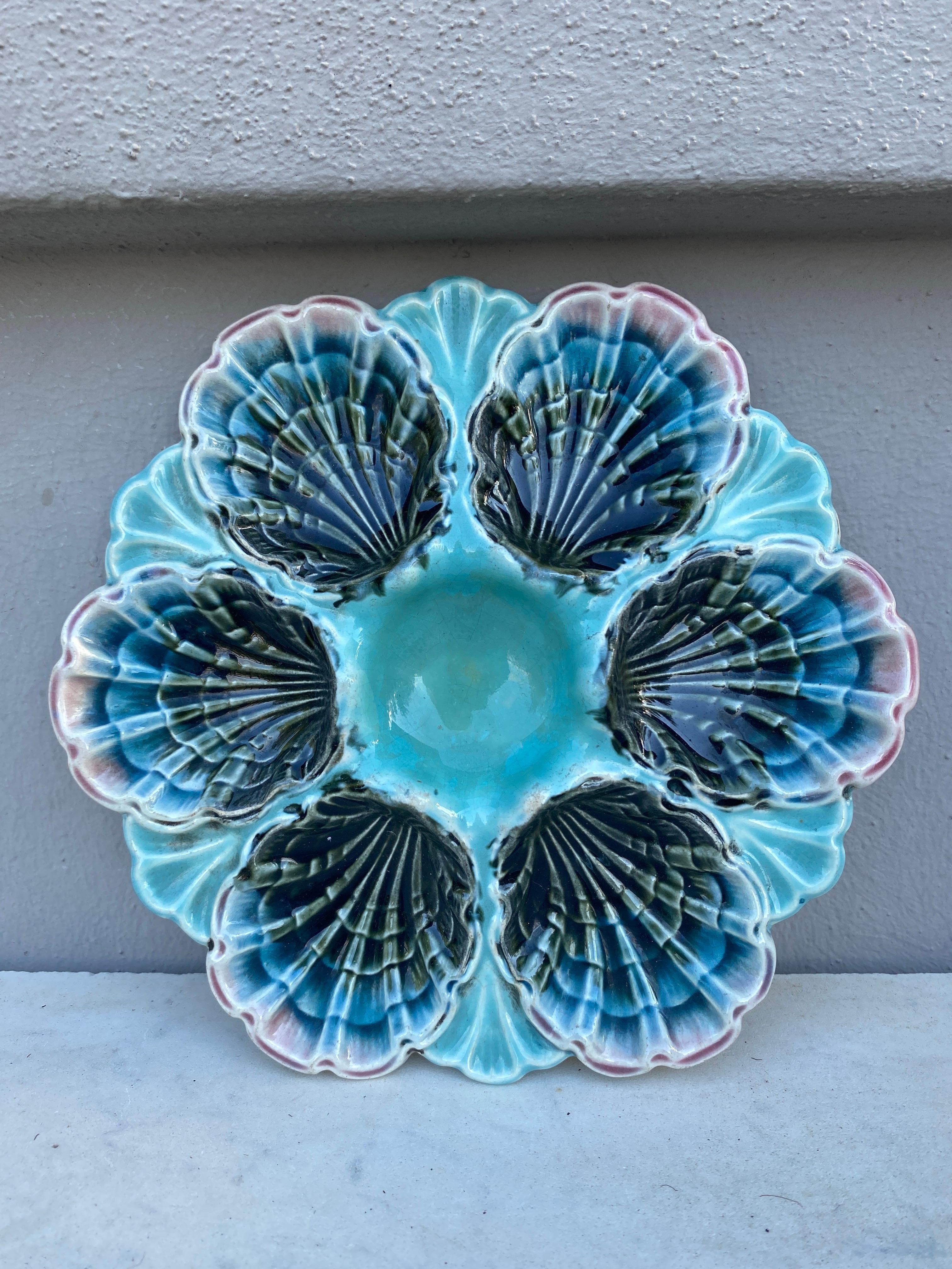 Late 19th Century 19th Century Majolica Oyster Plate Longchamp