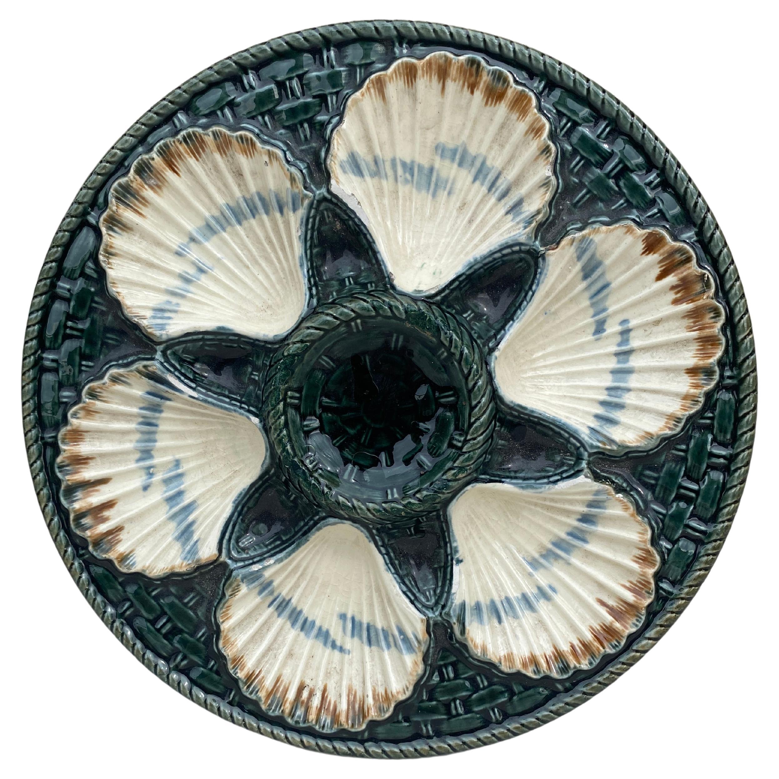 19th Century Majolica Oyster Plate Longchamp For Sale