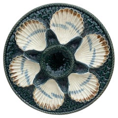 Austernteller aus Majolika des 19. Jahrhunderts von Longchamp