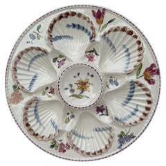 19th Century Majolica Oyster Flowers Plate Longchamp
