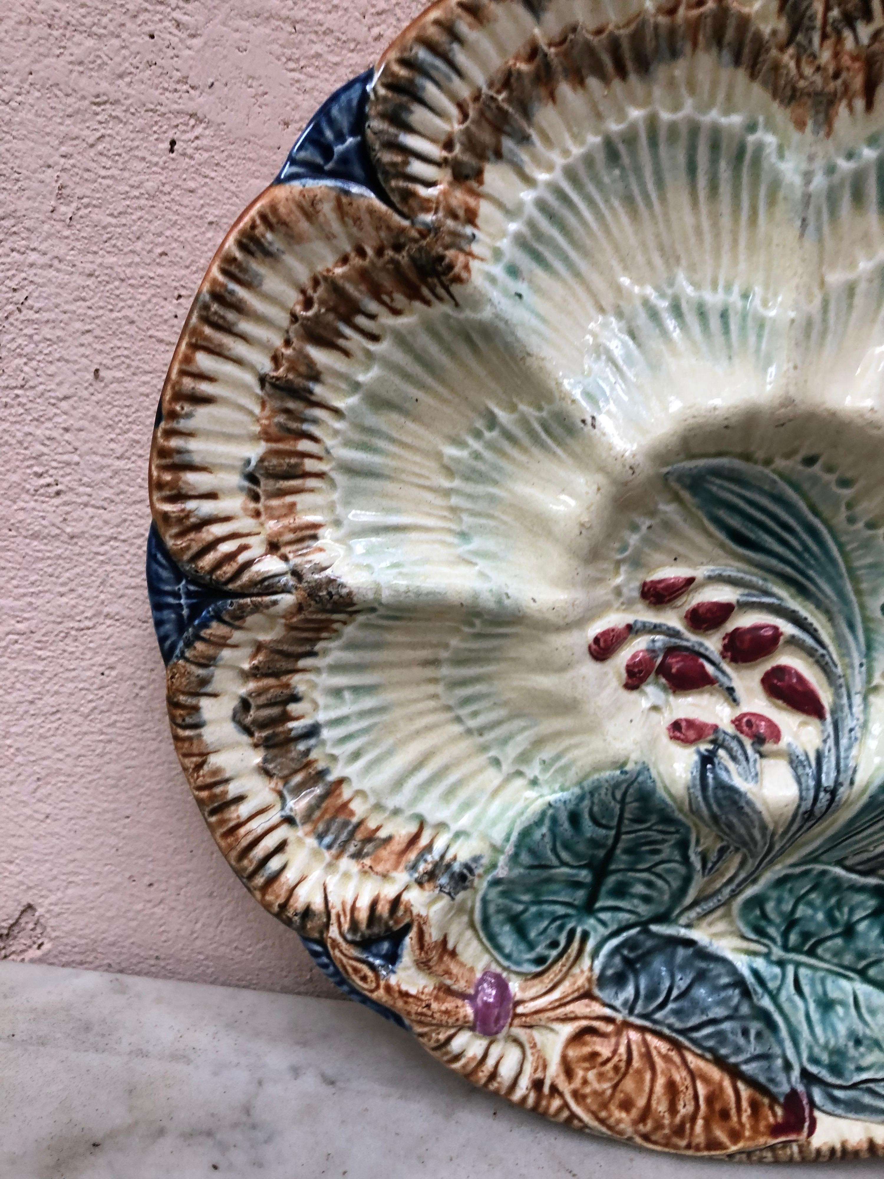Victorian 19th Century Majolica Oyster Plate Wasmuel