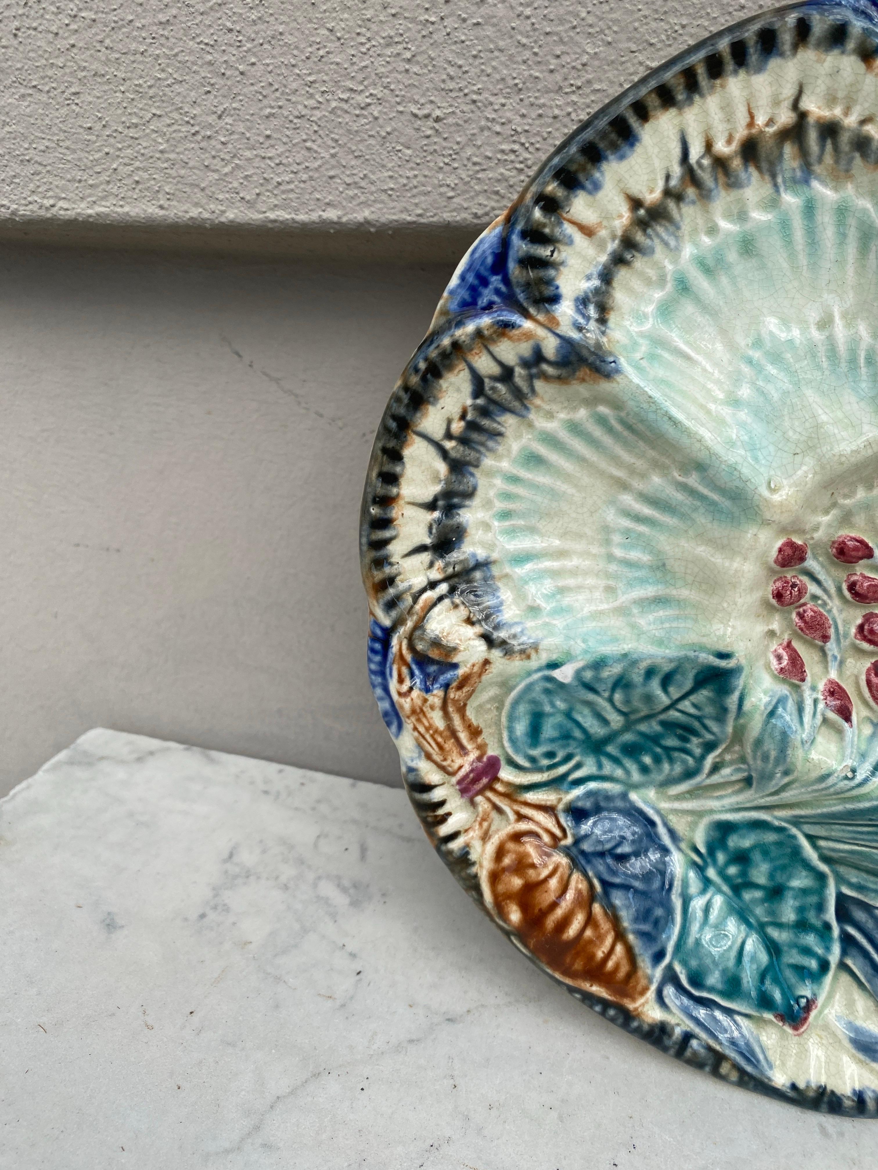Aesthetic Movement 19th Century Majolica Oyster Plate Wasmuel For Sale