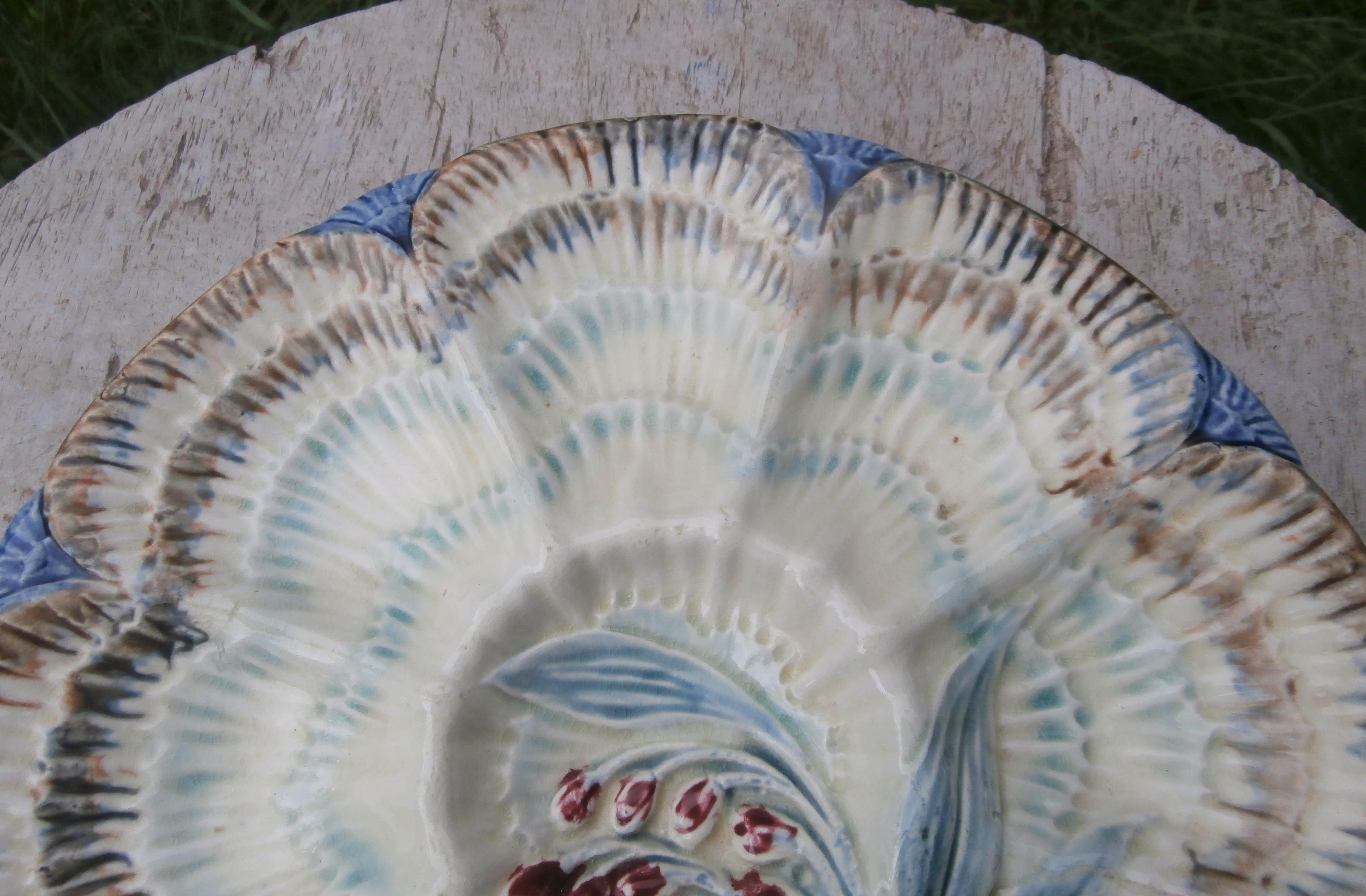 Victorian 19th Century Majolica Oyster Plate Wasmuel