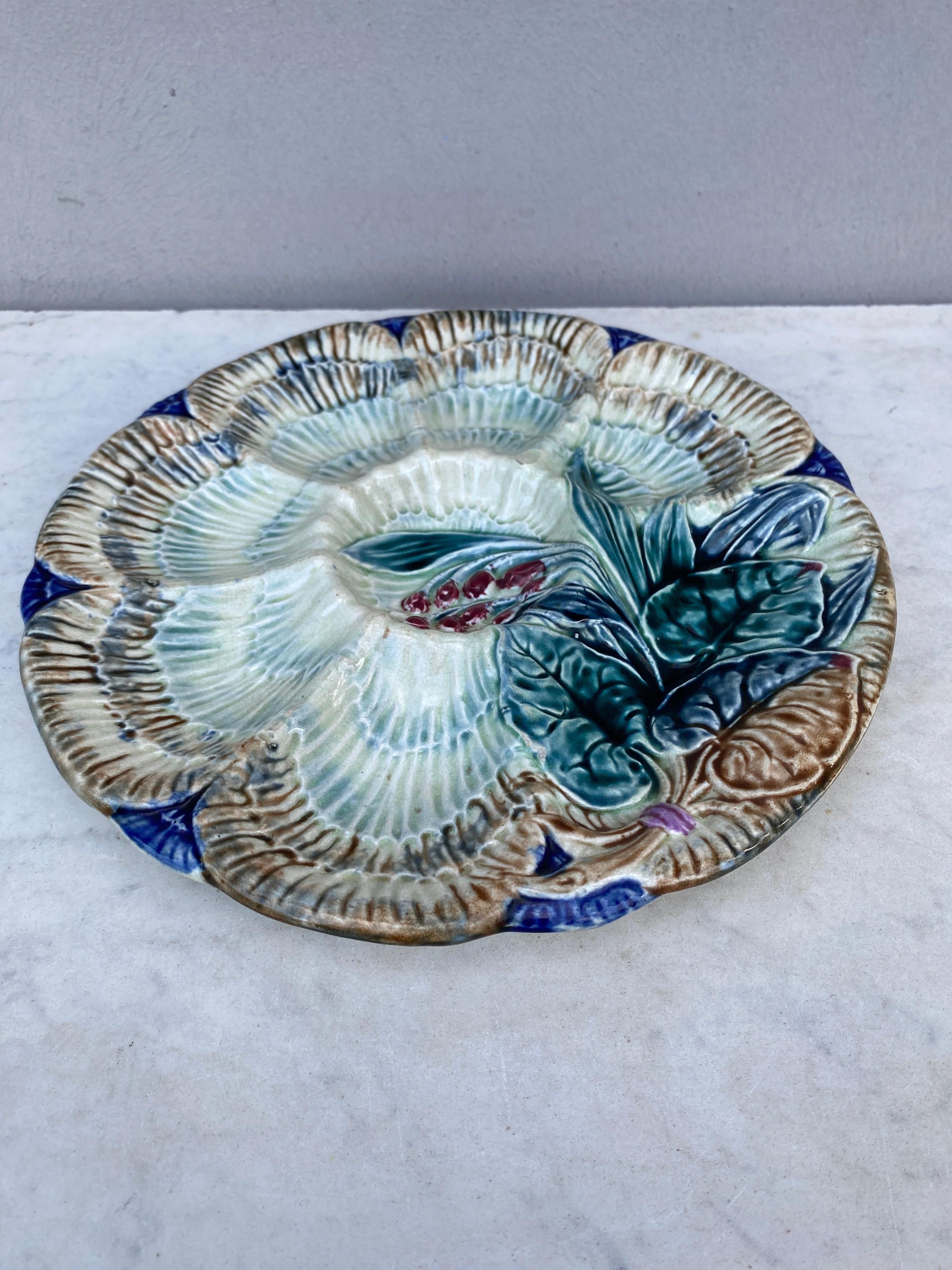 Aesthetic Movement 19th Century Majolica Oyster Plate Wasmuel For Sale