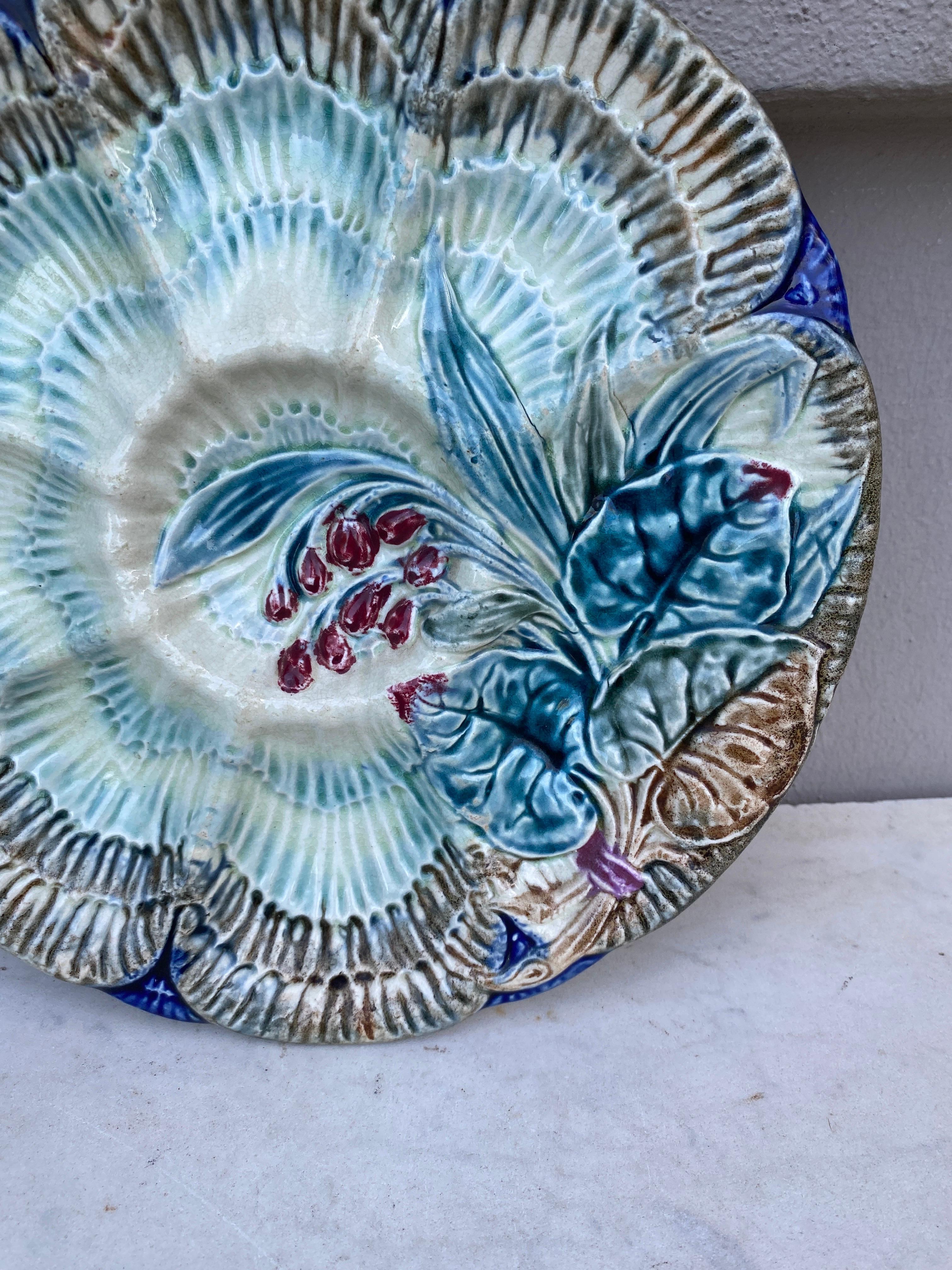 Aesthetic Movement 19th Century Majolica Oyster Plate Wasmuel For Sale