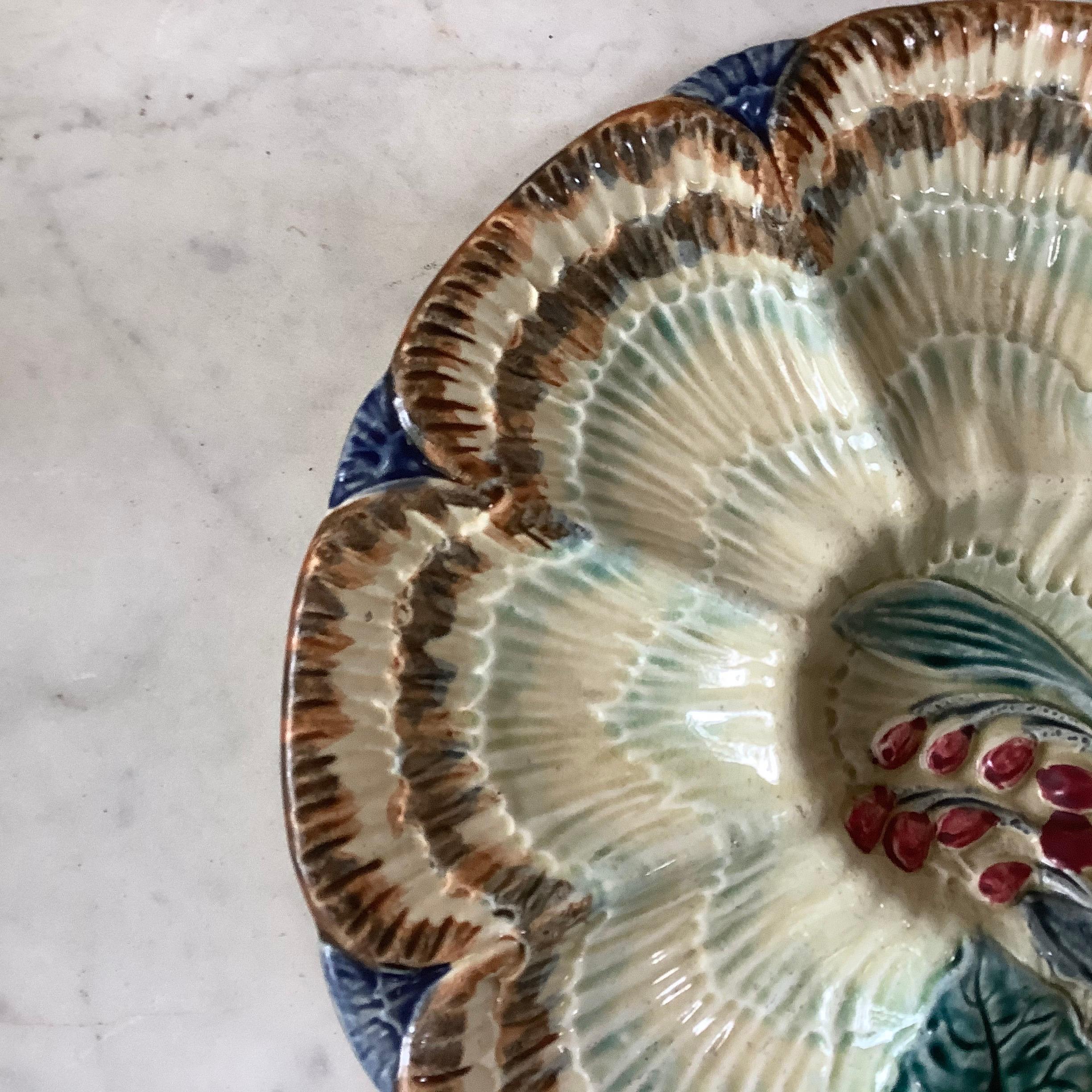 Belgian 19th Century Majolica Oyster Plate Wasmuel