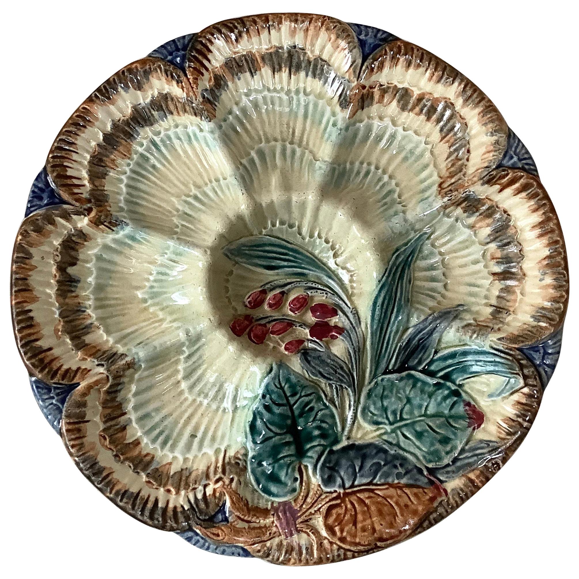 Belgian 19th Century Majolica Oyster Plate Wasmuel