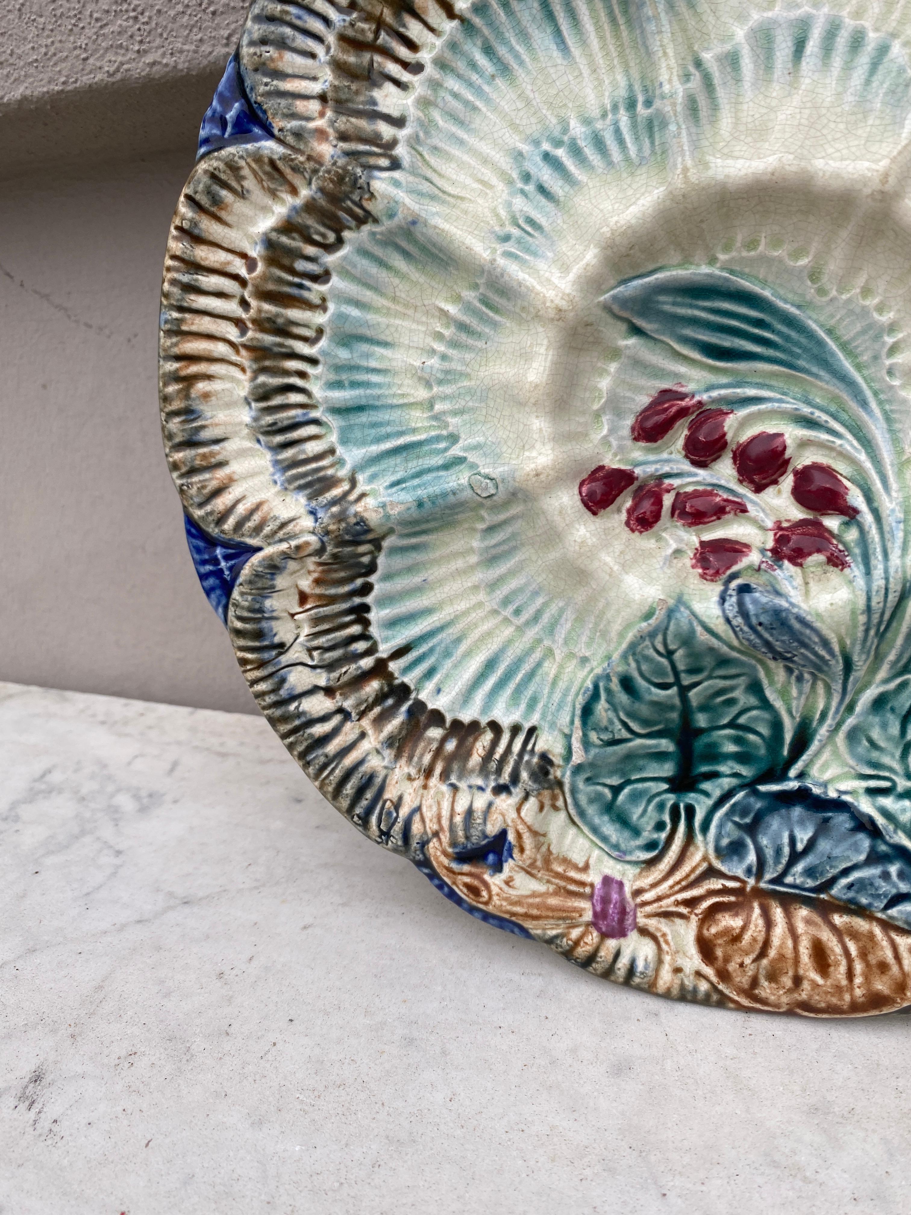 Belgian 19th Century Majolica Oyster Plate Wasmuel For Sale