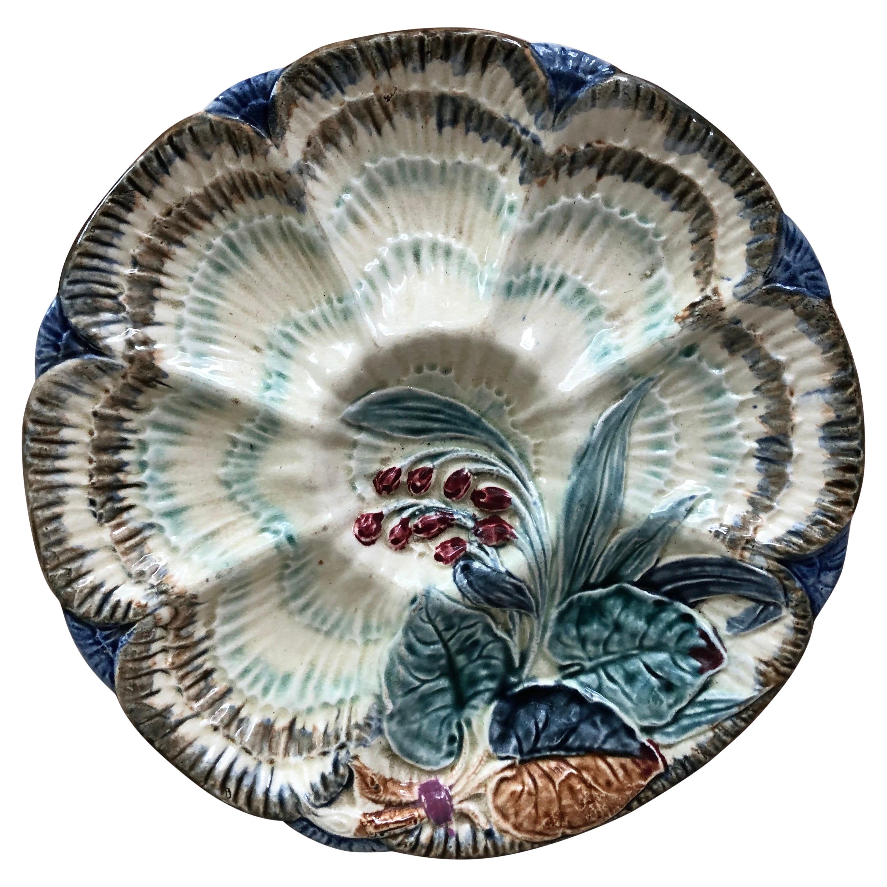 19th Century Majolica Oyster Plate Wasmuel