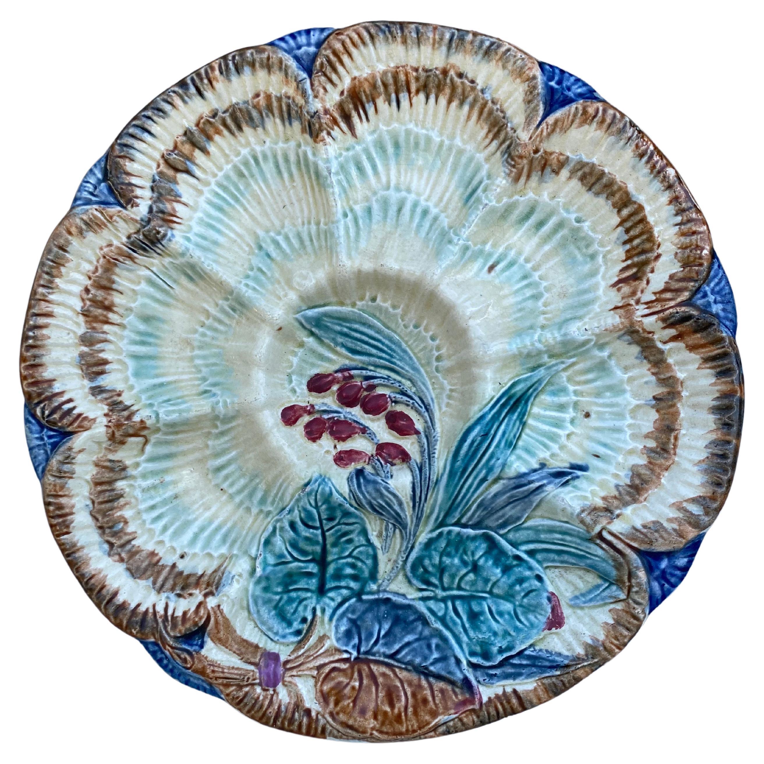 19th Century Majolica Oyster Plate Wasmuel For Sale