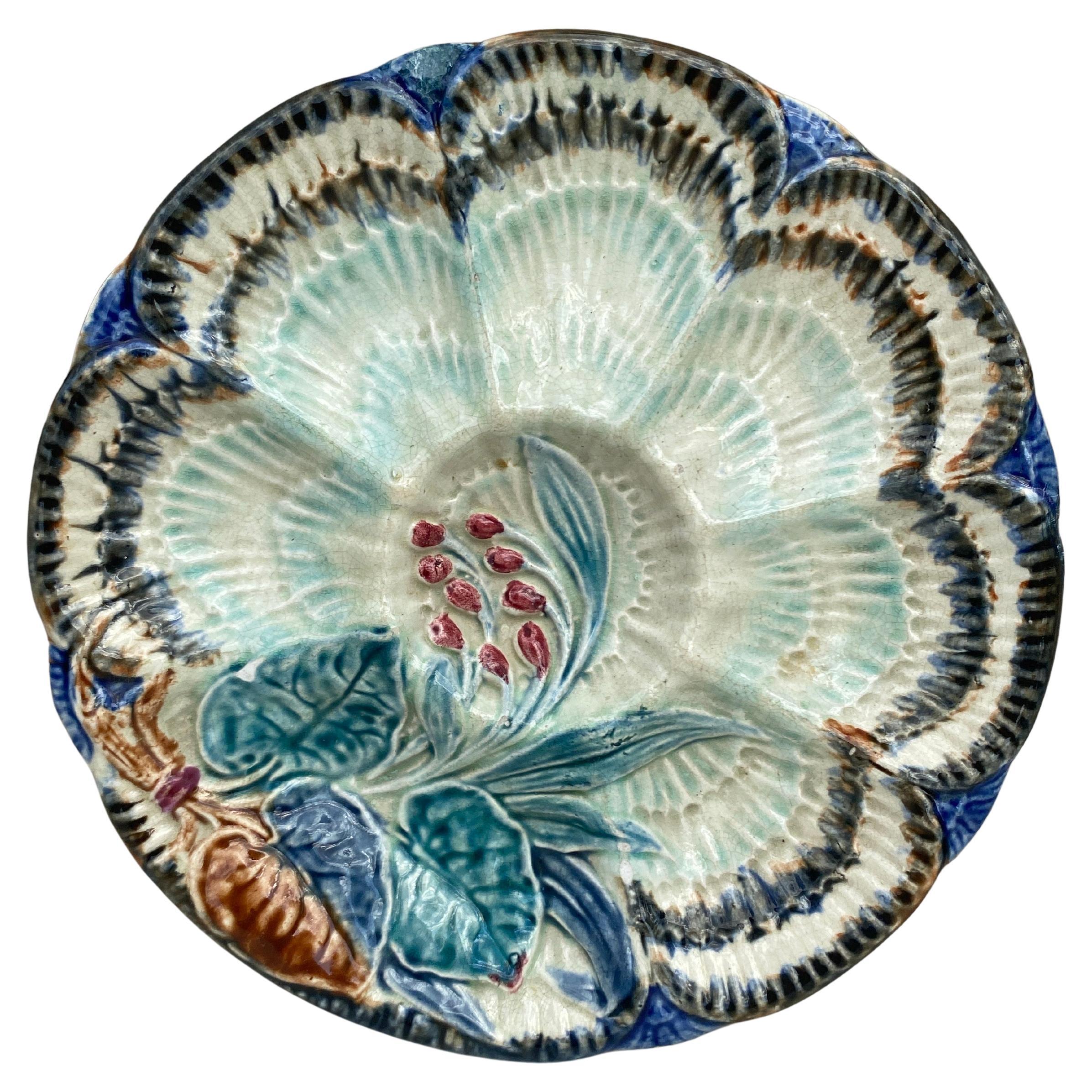 19th Century Majolica Oyster Plate Wasmuel For Sale
