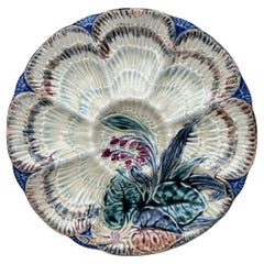 Assiette à huîtres en majolique du 19ème siècle Wasmuel