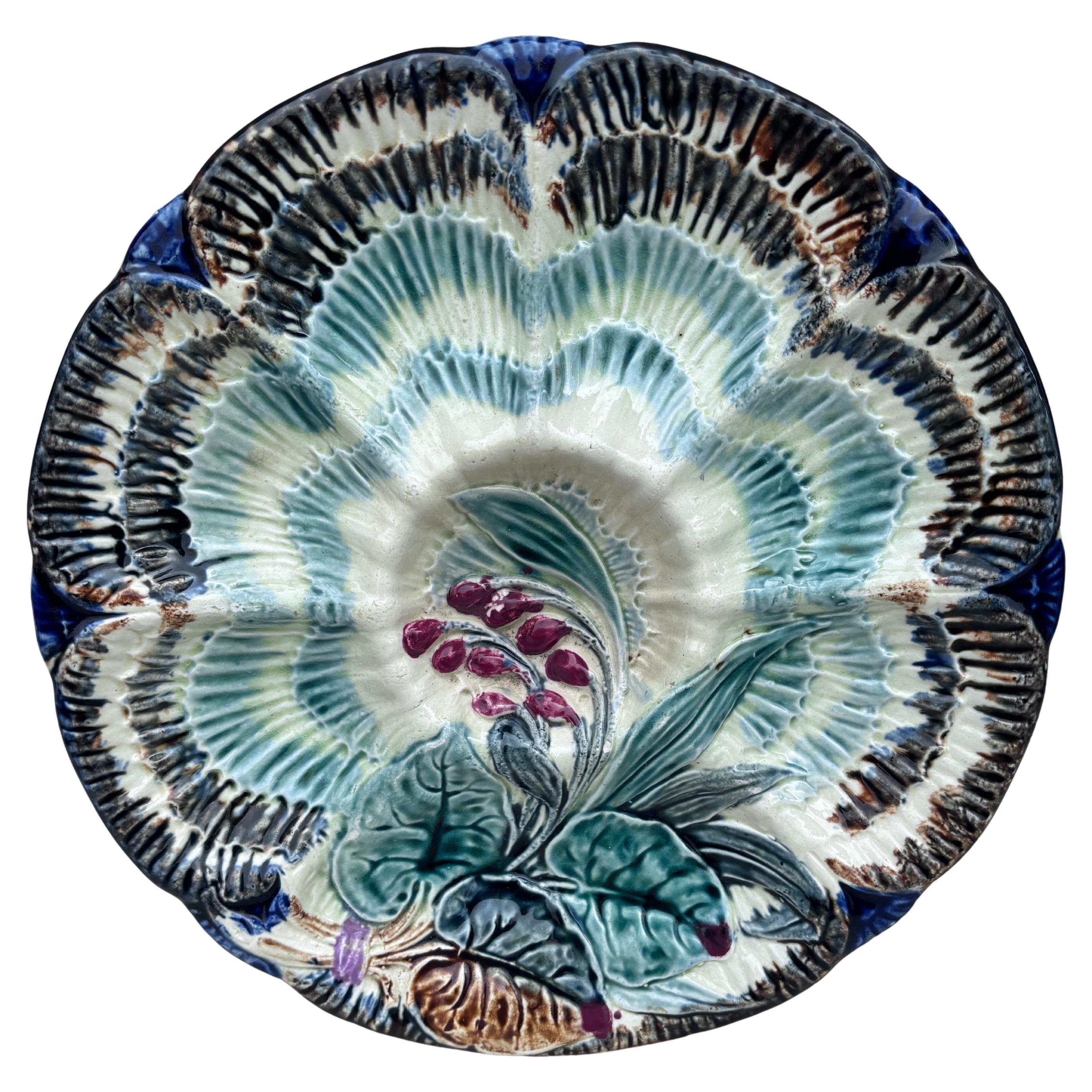 19th Century Majolica Oyster Plate Wasmuel For Sale
