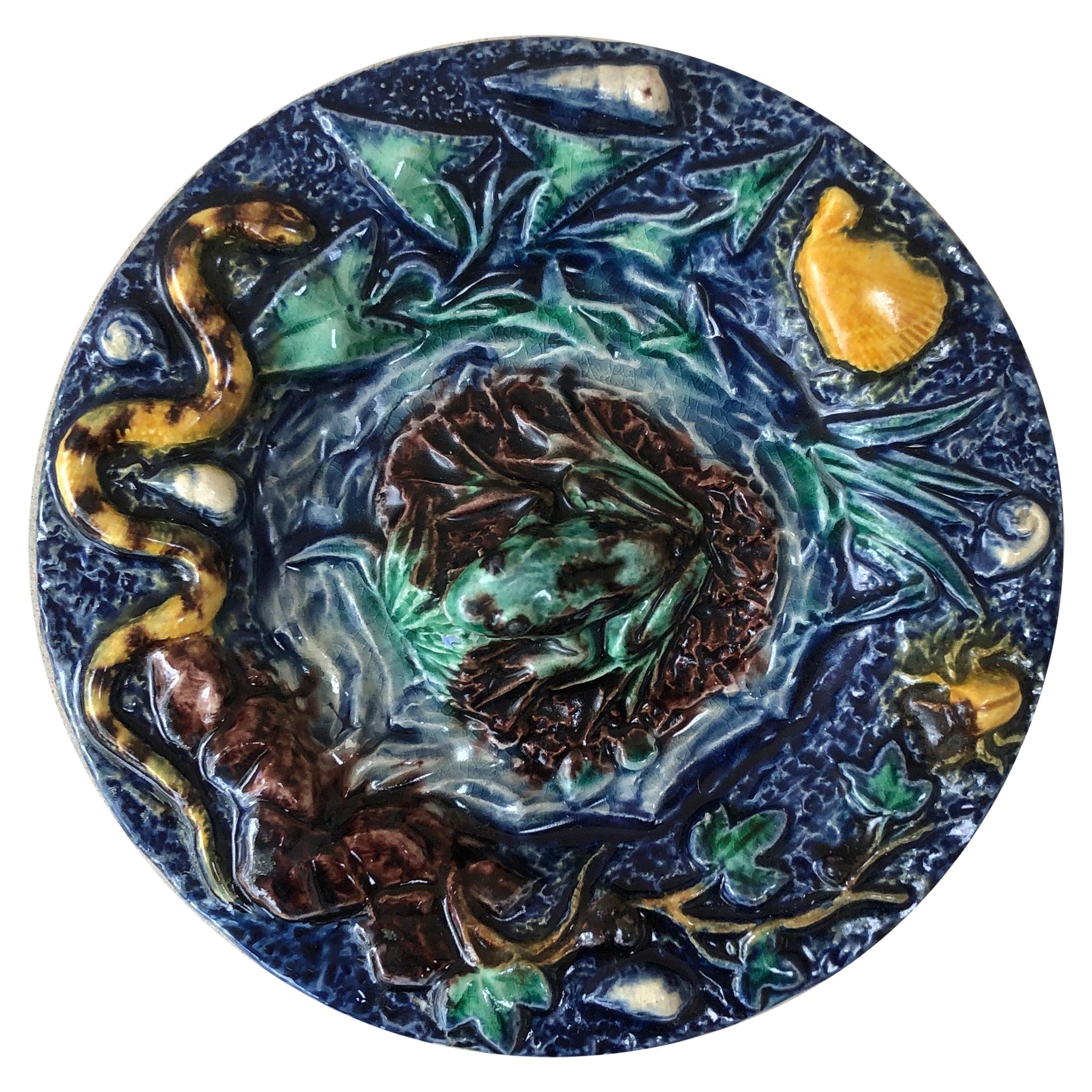 19th Century Majolica Palissy Alligator Wall Platter Thomas Sergent For Sale 3