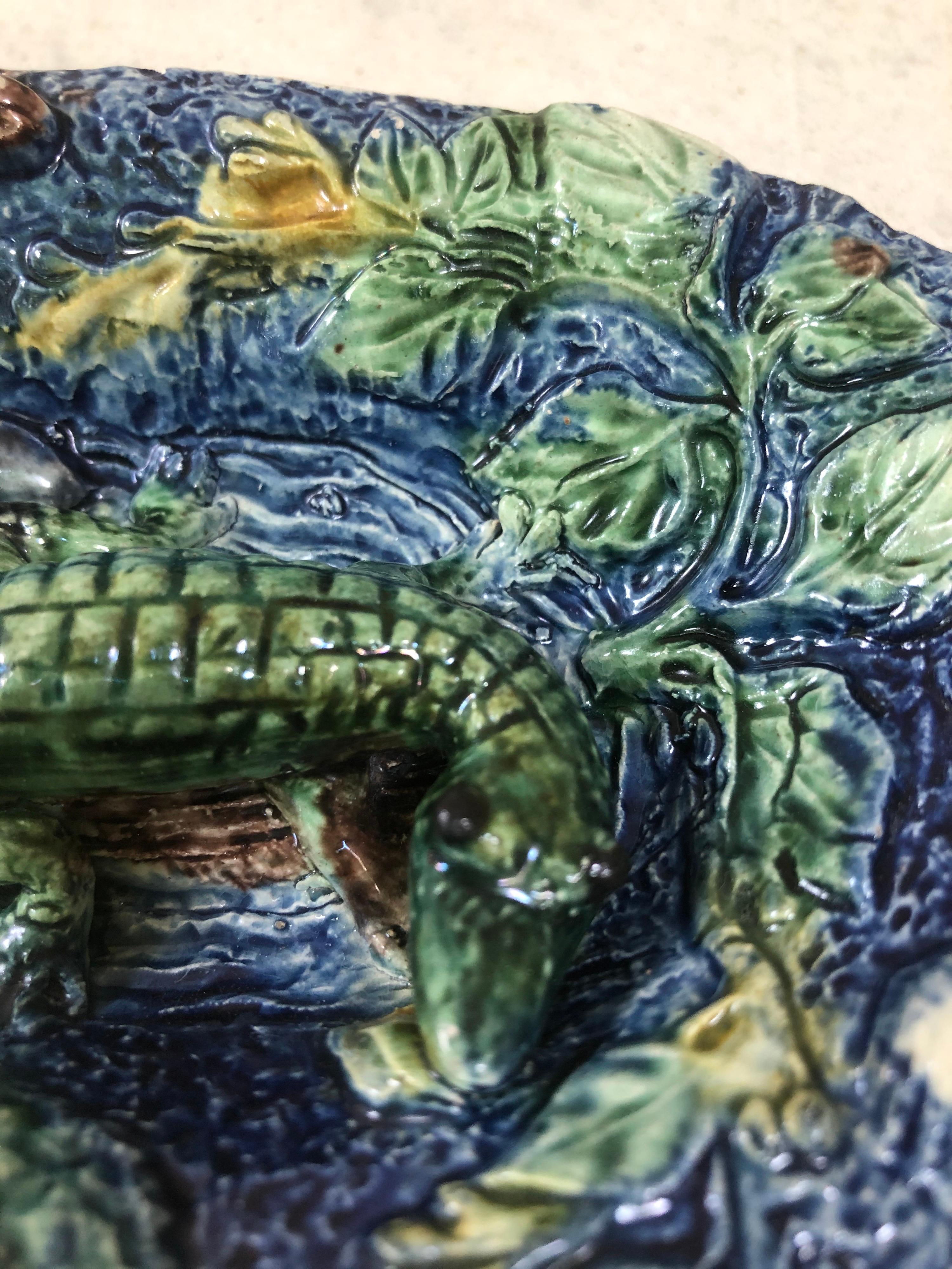 French 19th Century Majolica Palissy Alligator Wall Platter Thomas Sergent For Sale