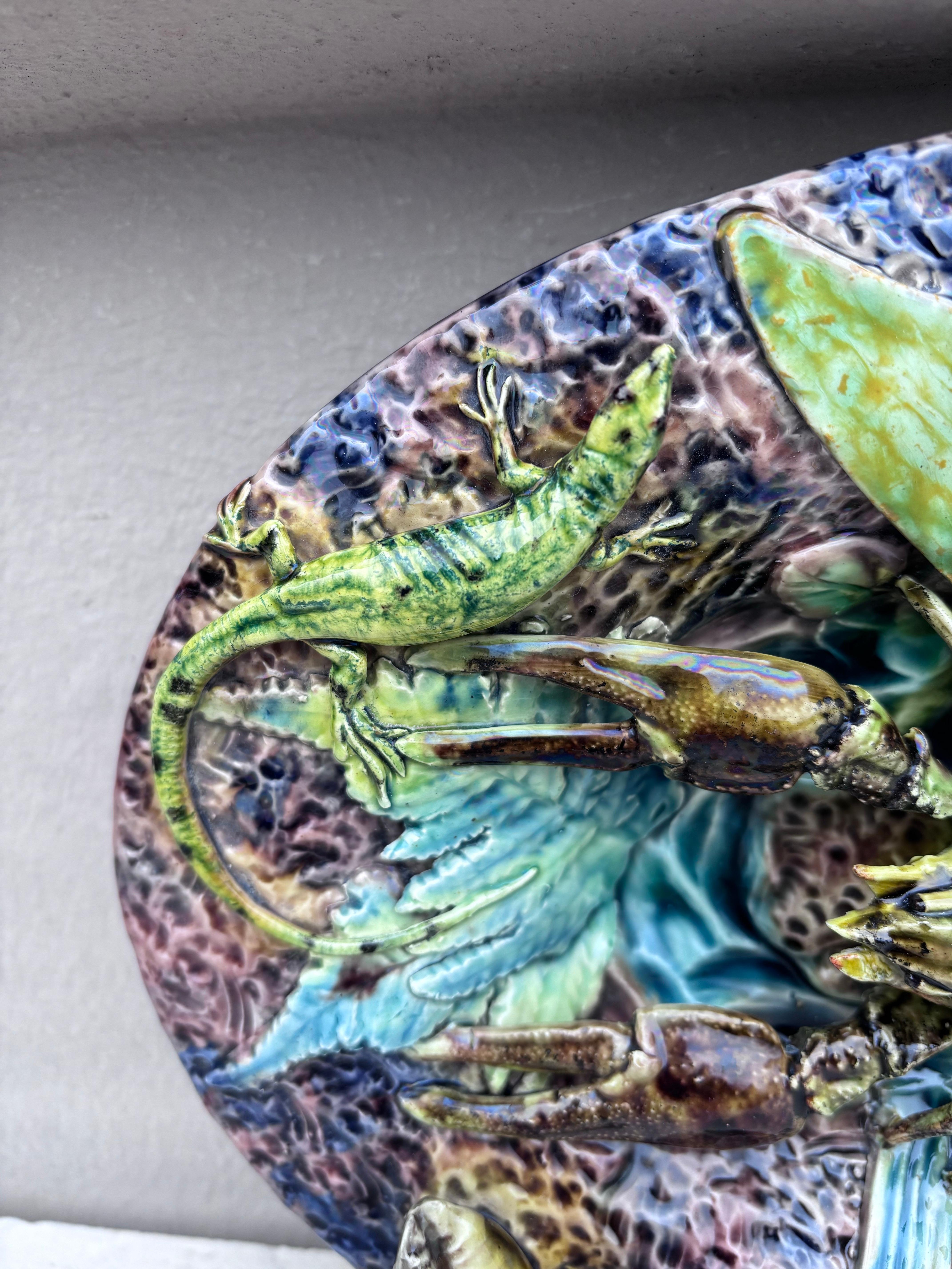 Victorian 19th Century Majolica Palissy Crawfish Platter Thomas Sergent For Sale