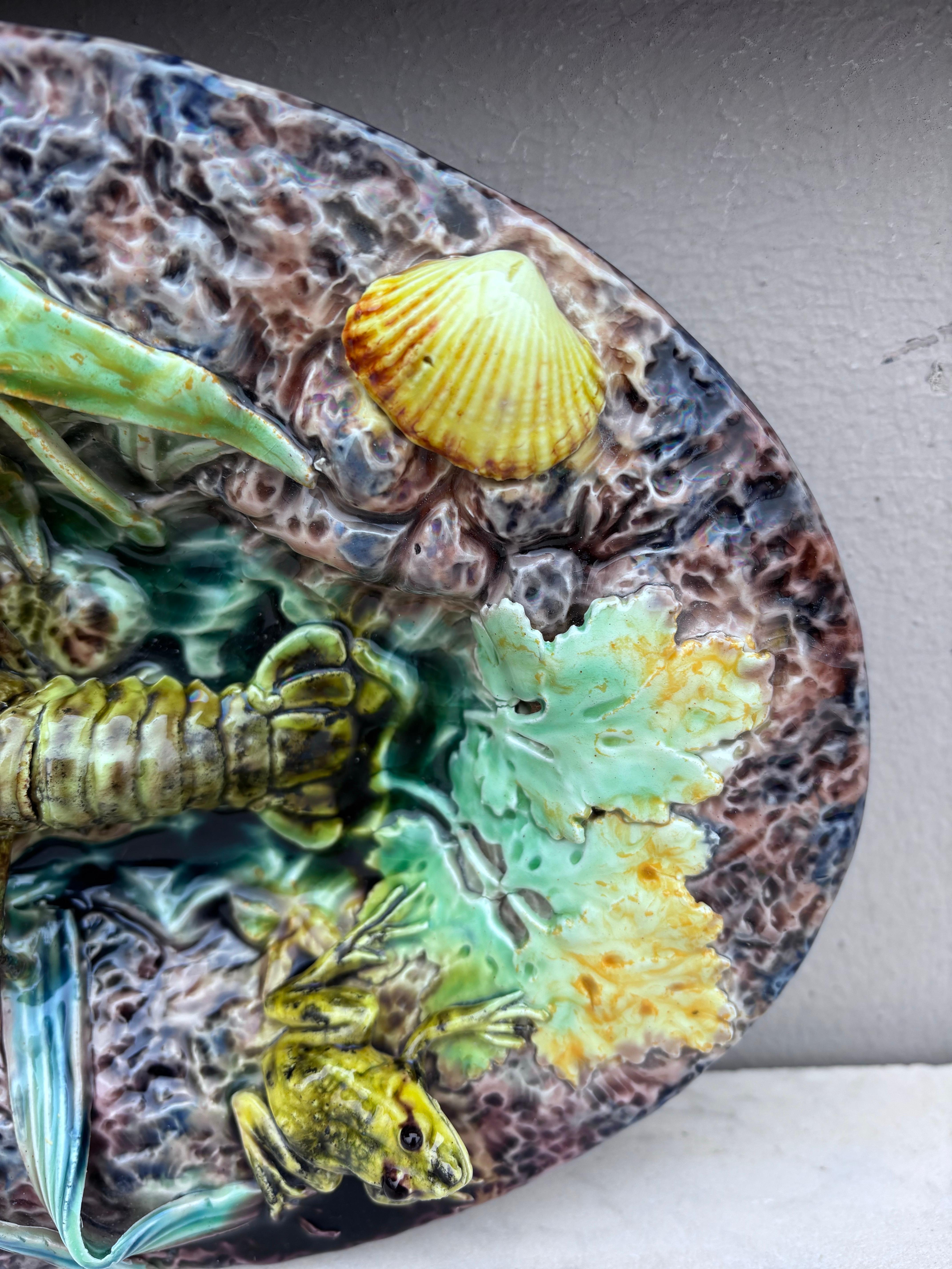 French 19th Century Majolica Palissy Crawfish Platter Thomas Sergent For Sale