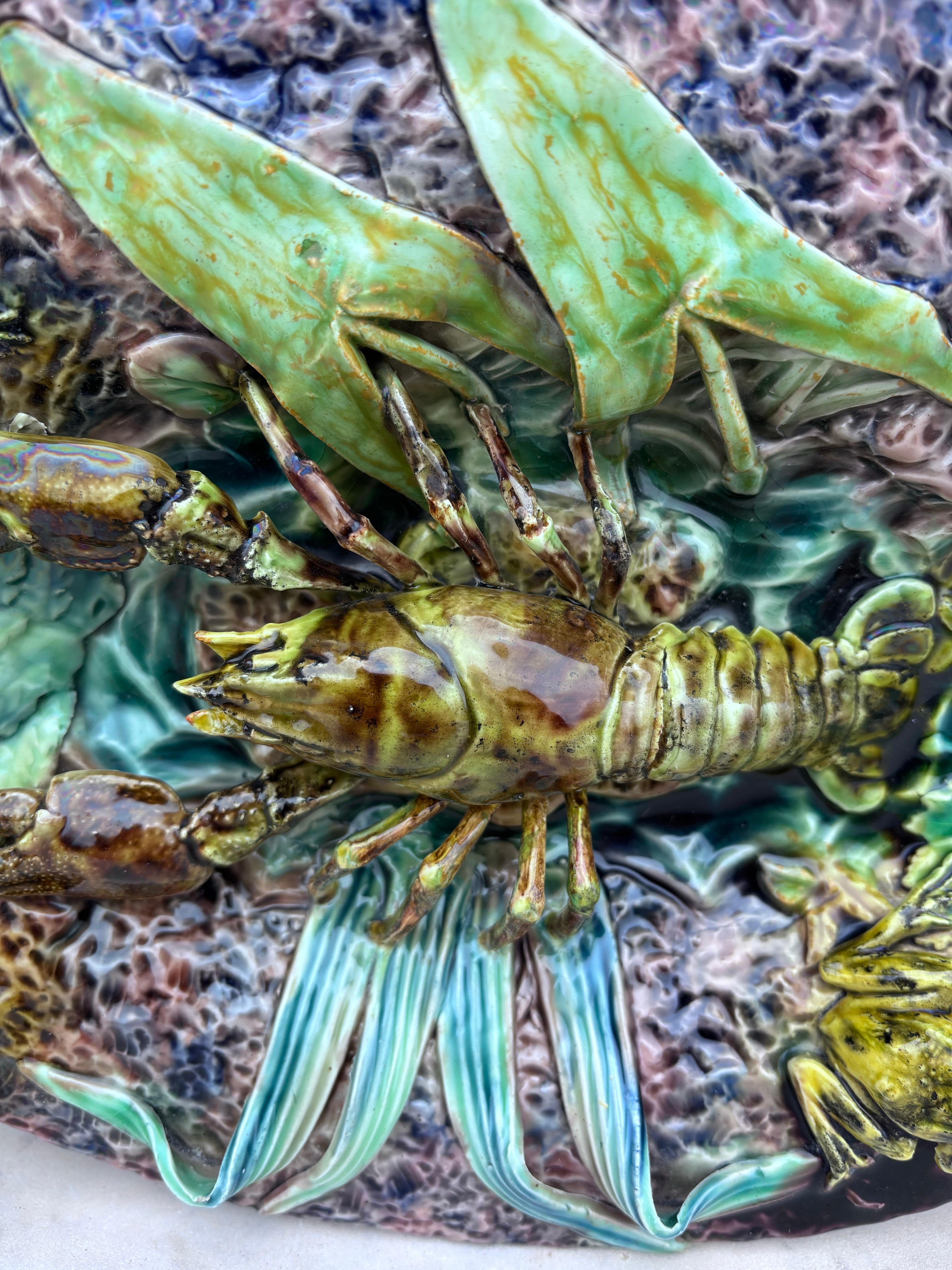 19th Century Majolica Palissy Crawfish Platter Thomas Sergent In Good Condition For Sale In Austin, TX