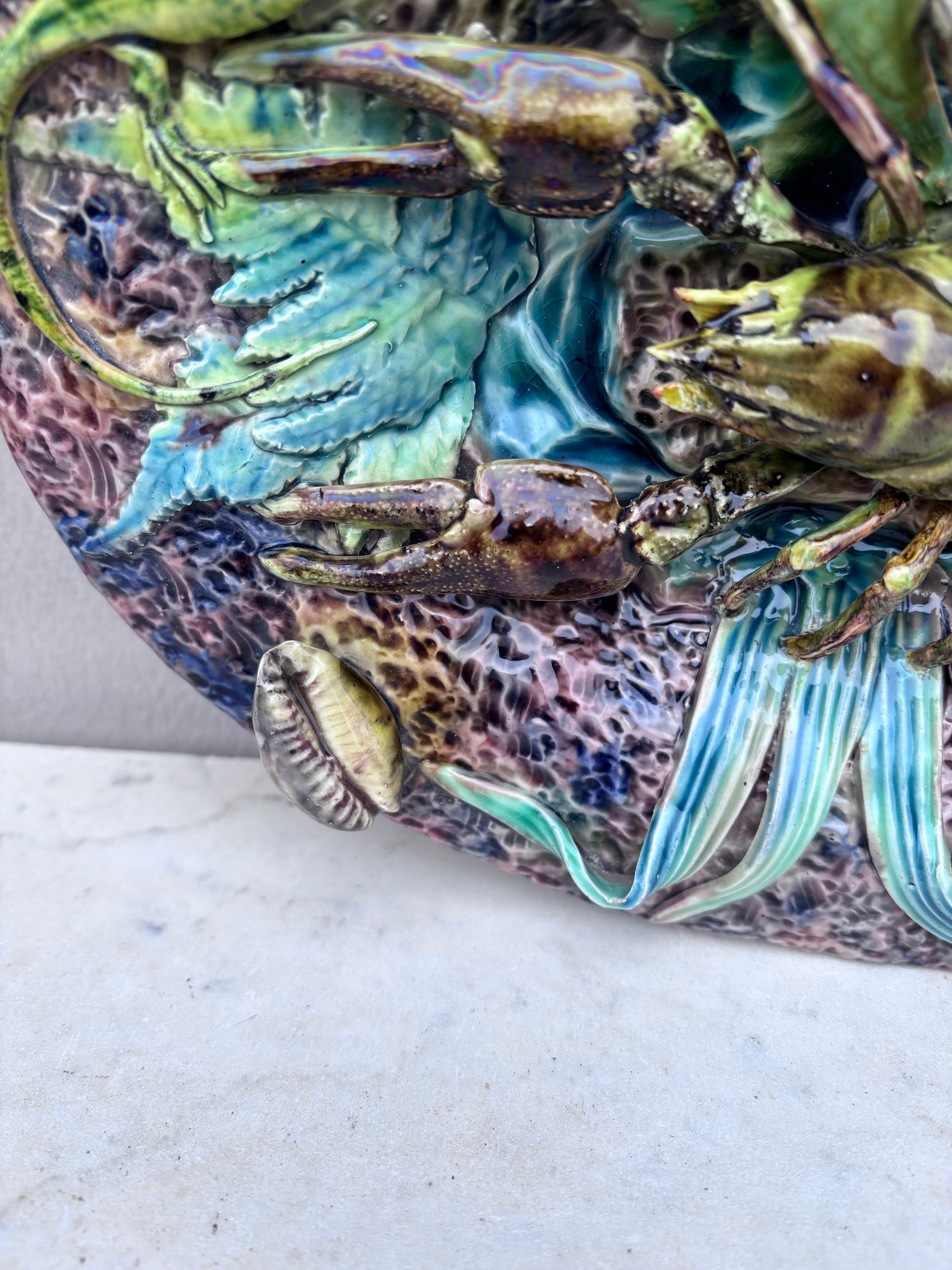 Late 19th Century 19th Century Majolica Palissy Crawfish Platter Thomas Sergent For Sale