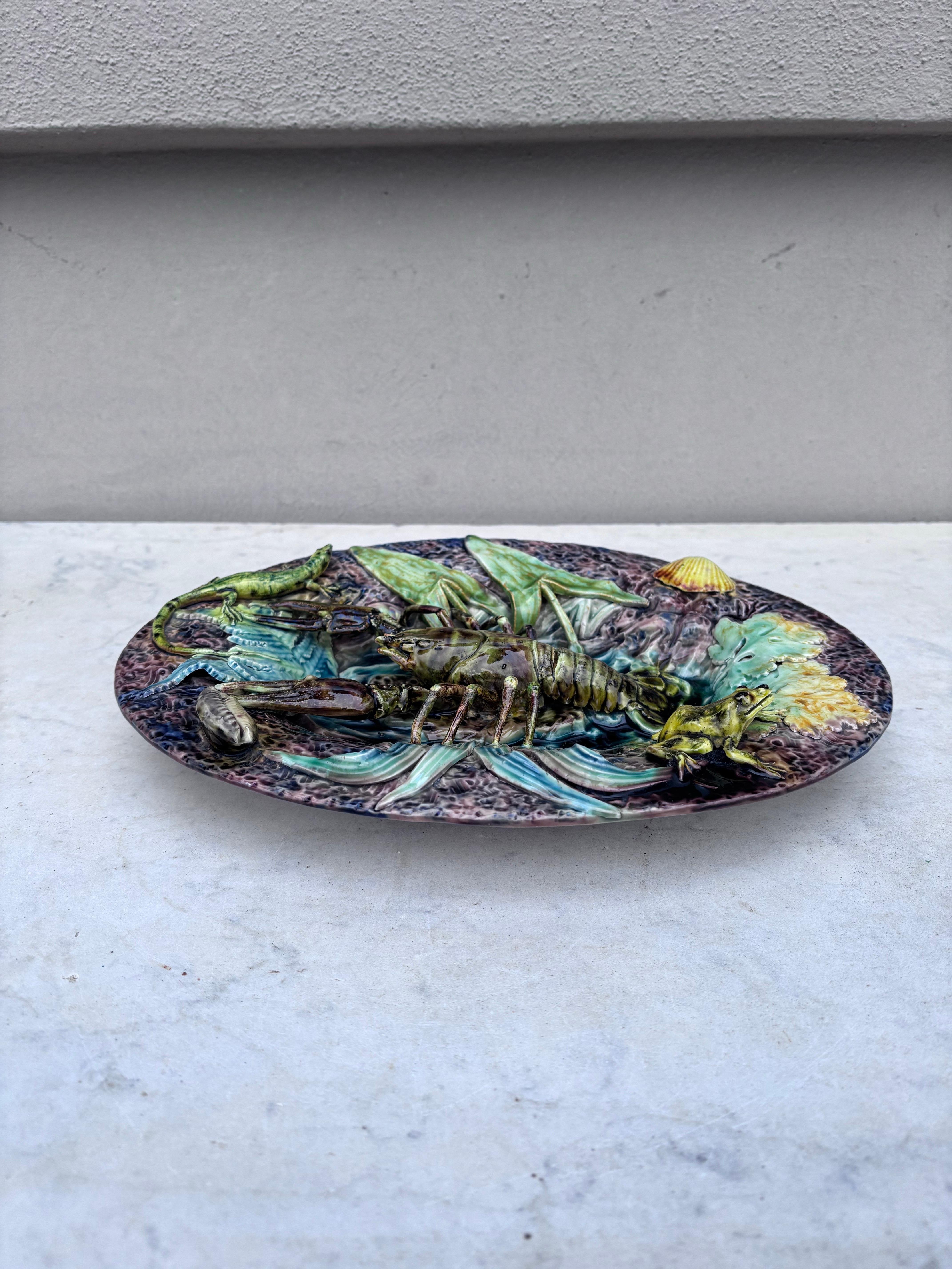 19th Century Majolica Palissy Crawfish Platter Thomas Sergent For Sale 1