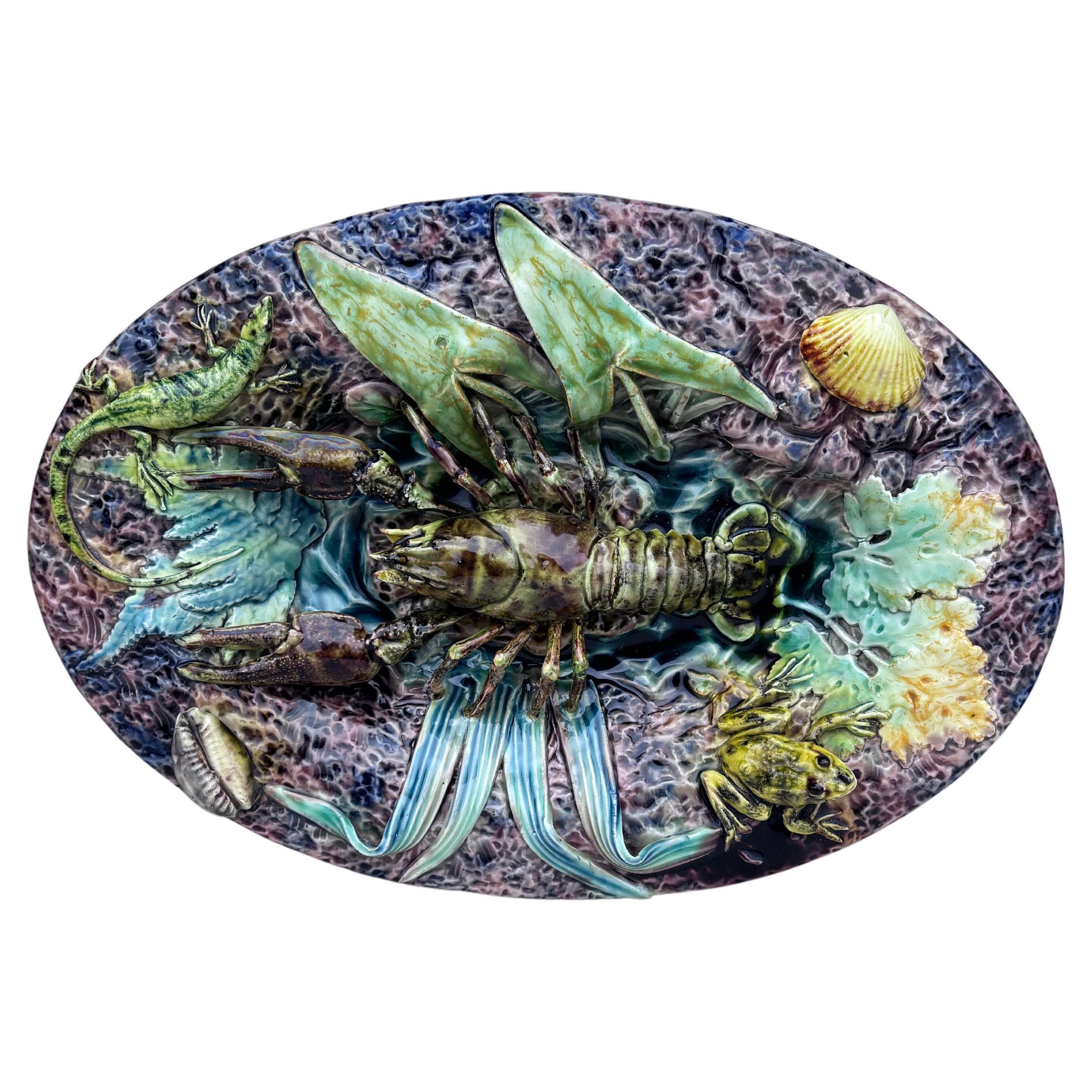 19th Century Majolica Palissy Crawfish Platter Thomas Sergent