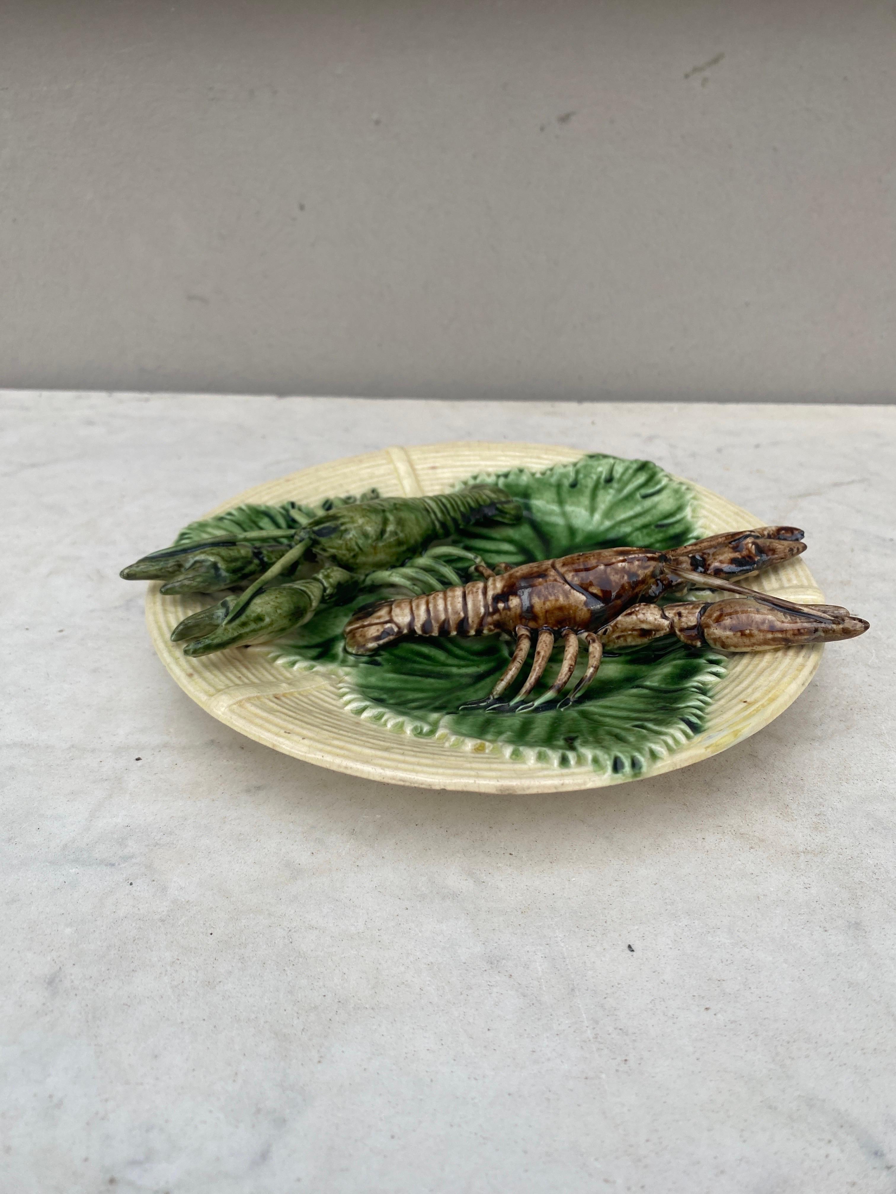 French 19th Century Majolica Palissy Crawfishs Wall Platter For Sale