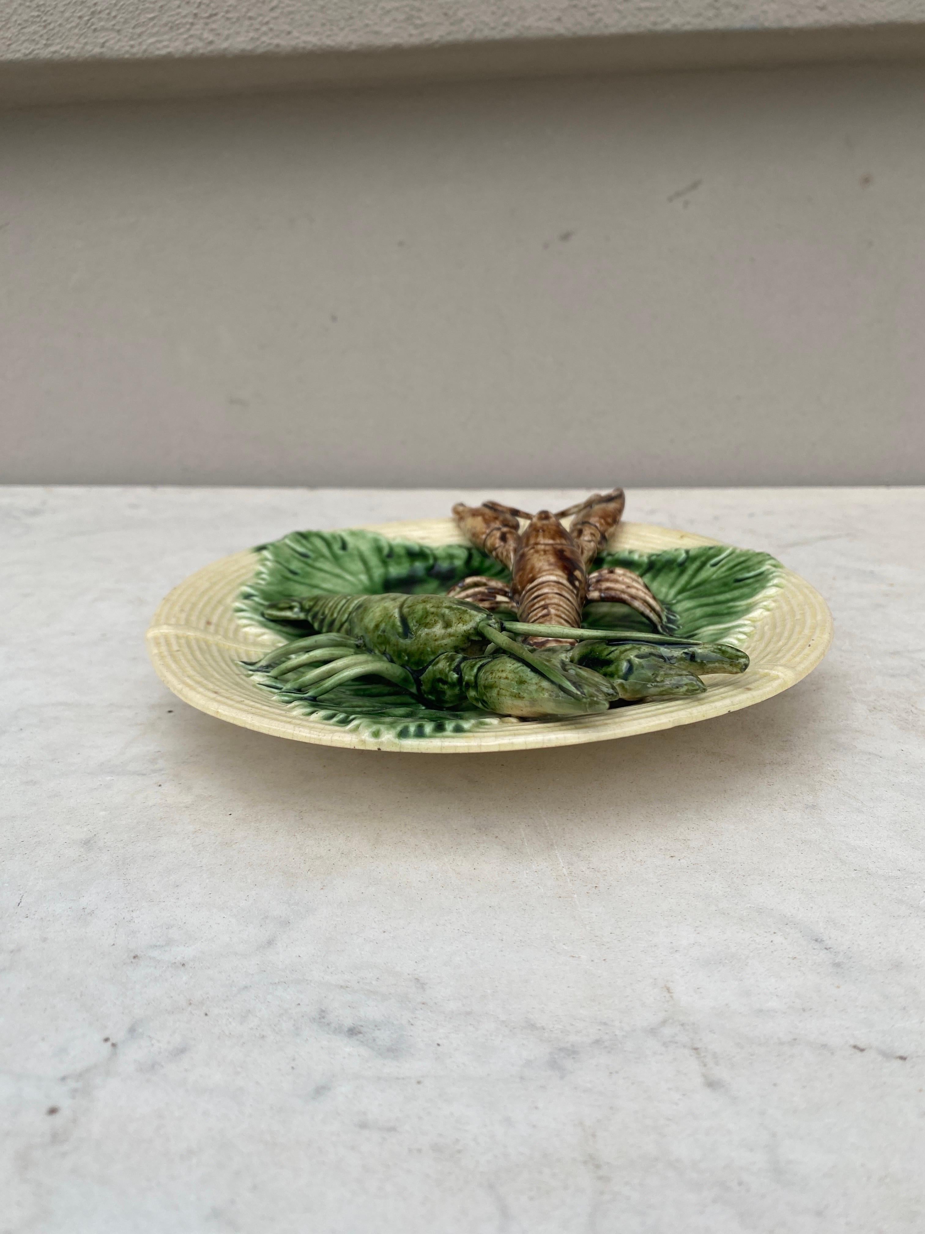 Late 19th Century 19th Century Majolica Palissy Crawfishs Wall Platter For Sale