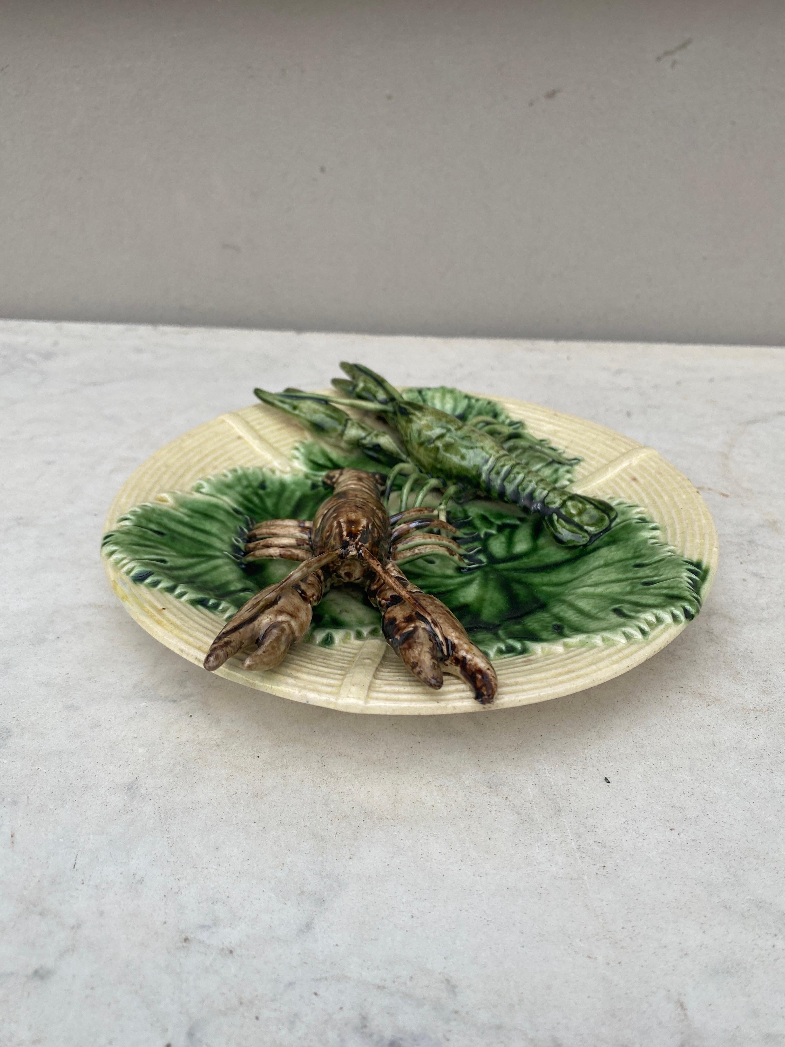 Rustic 19th Century Majolica Palissy Crawfishs Wall Platter For Sale