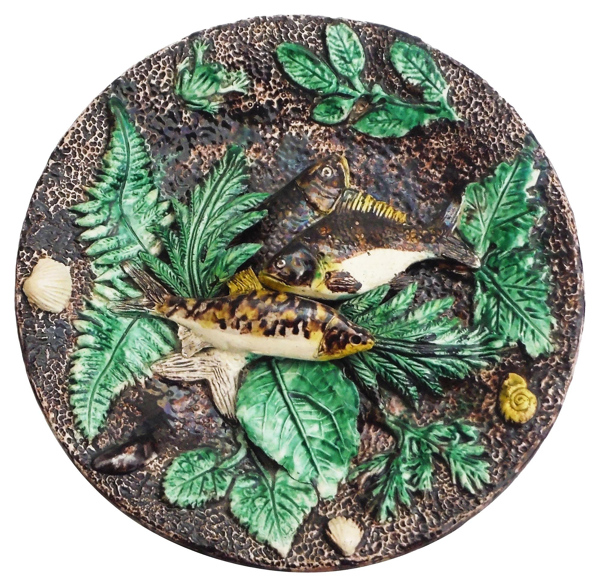 19th Century Majolica Palissy Crawfishs Wall Platter For Sale 3