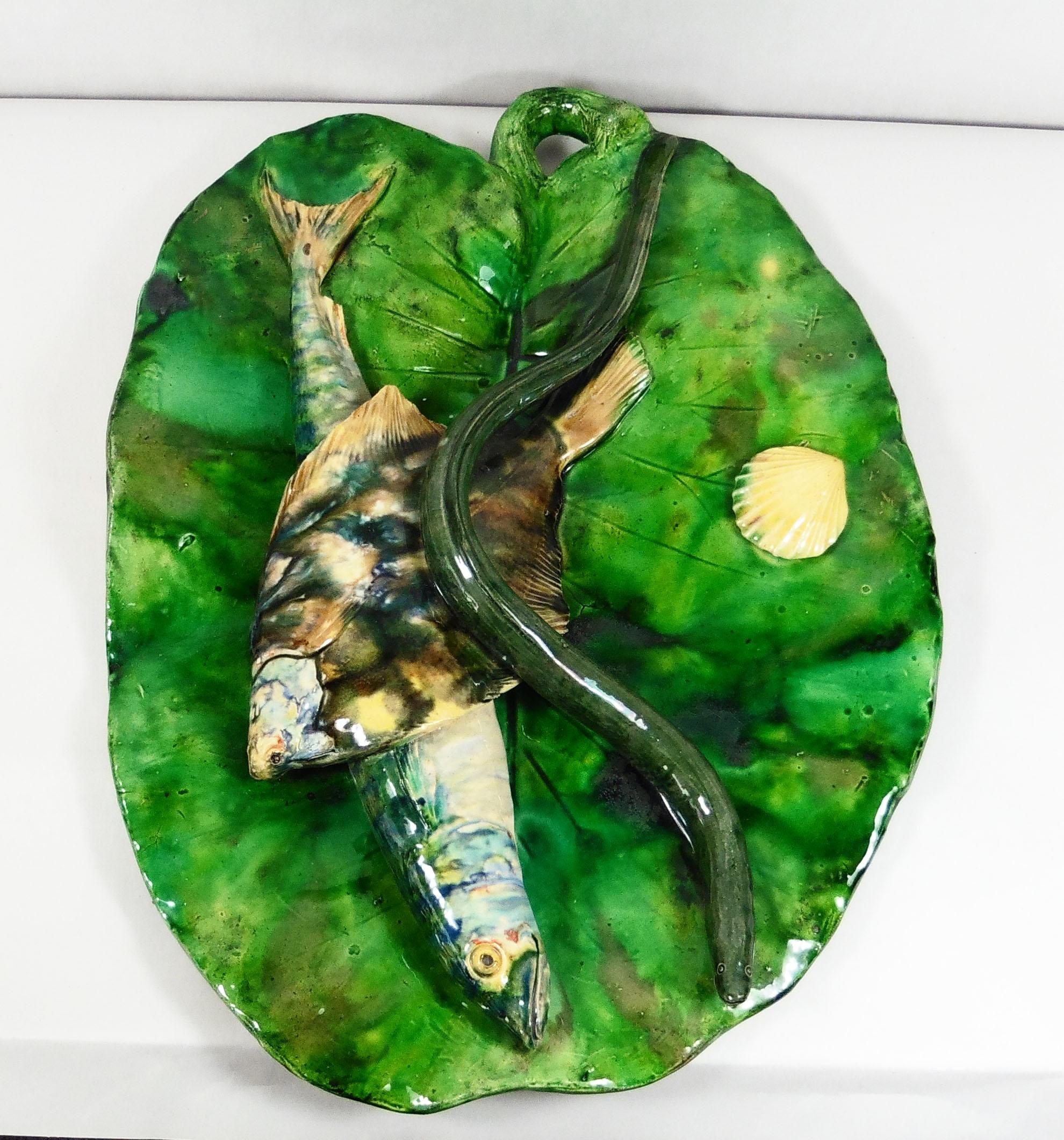19th Century Majolica Palissy Crawfishs Wall Platter For Sale 4