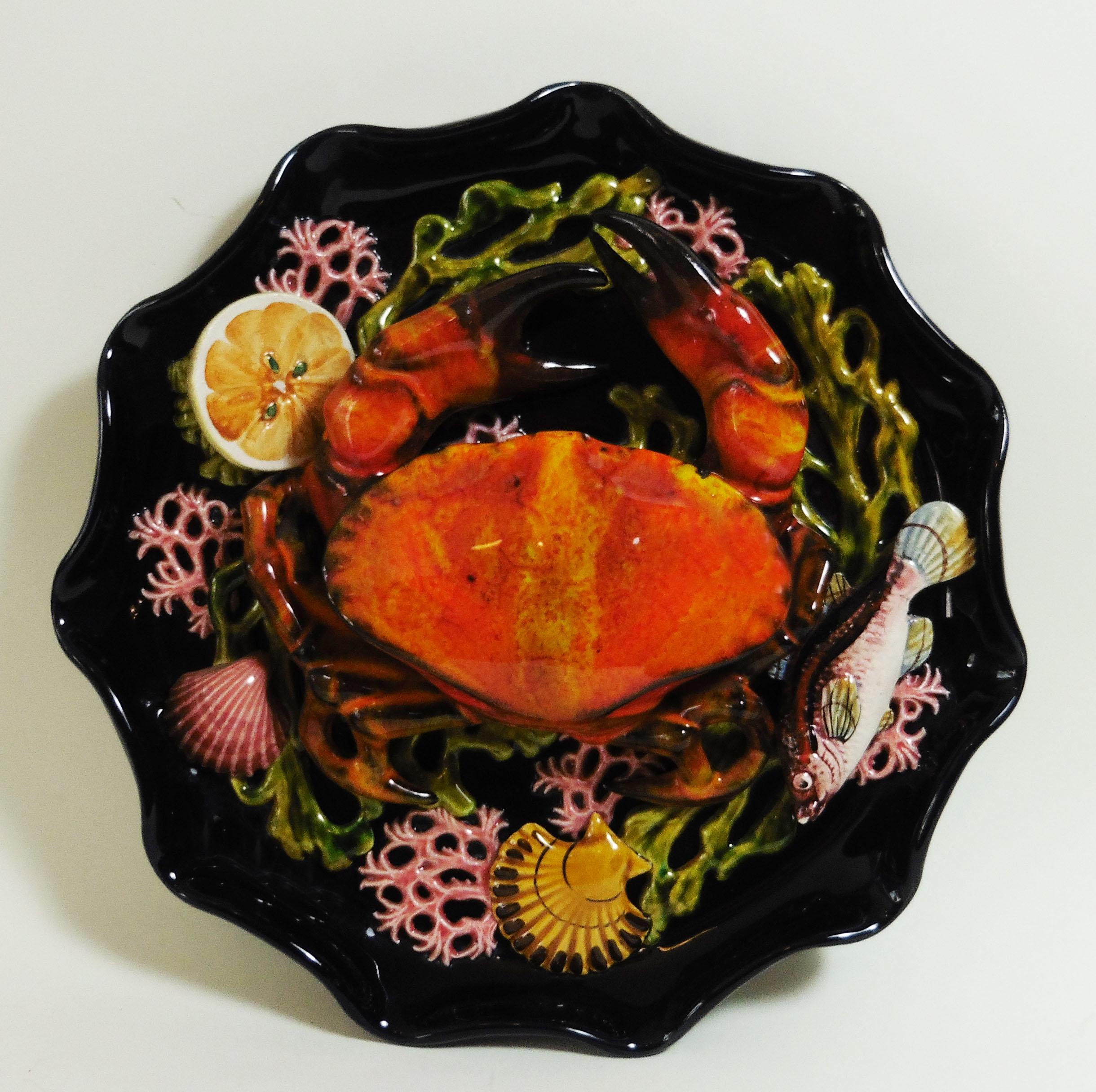 19th Century Majolica Palissy Crawfishs Wall Platter For Sale 5