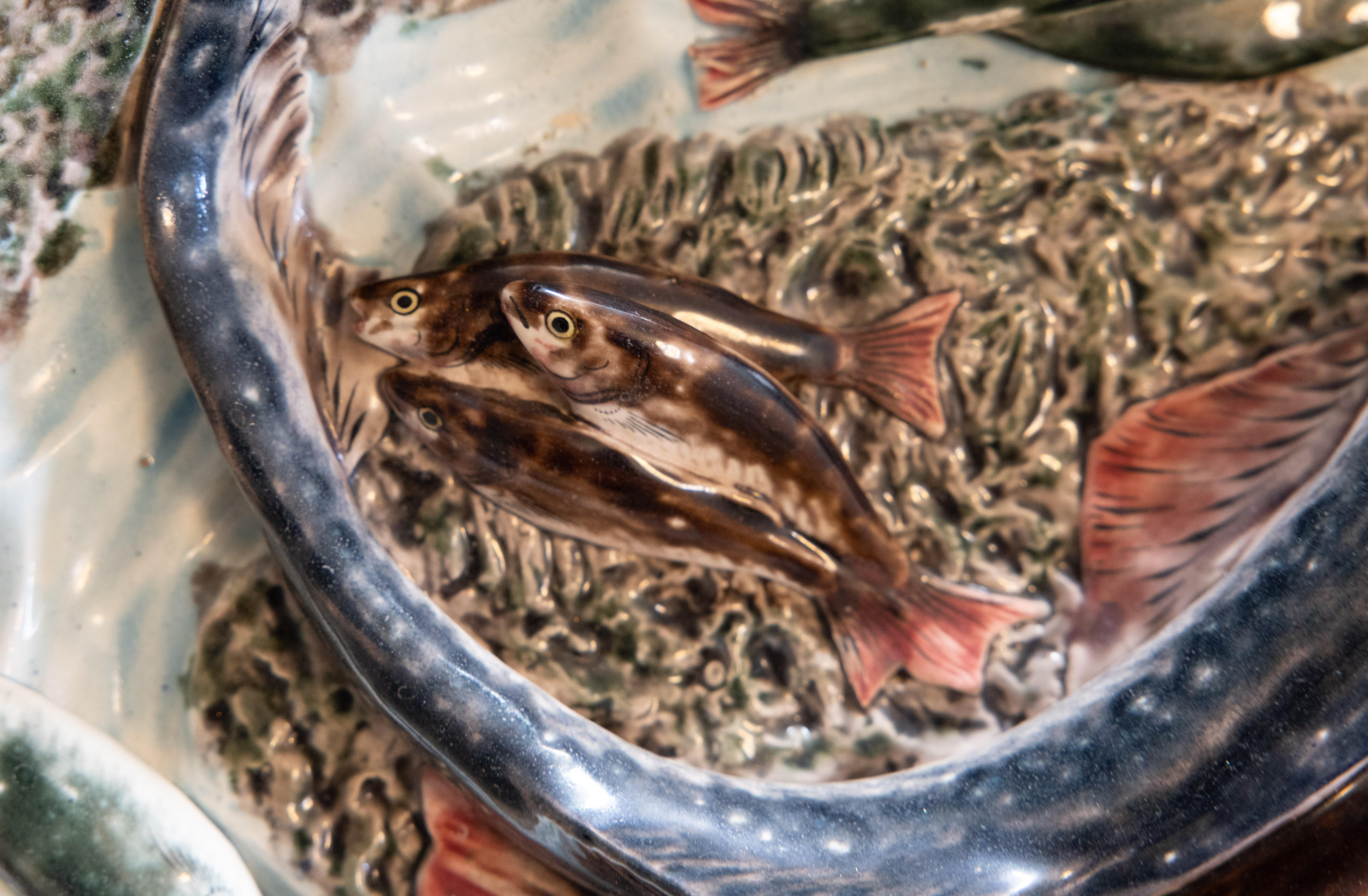 Fired 19th Century French Majolica Palissy Fish Platter For Sale
