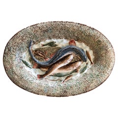 Plato de pescado Palissy de mayólica francesa del siglo XIX