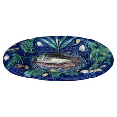 Plato de pared de peces de palisandro de mayólica del siglo XIX Thomas Sergent