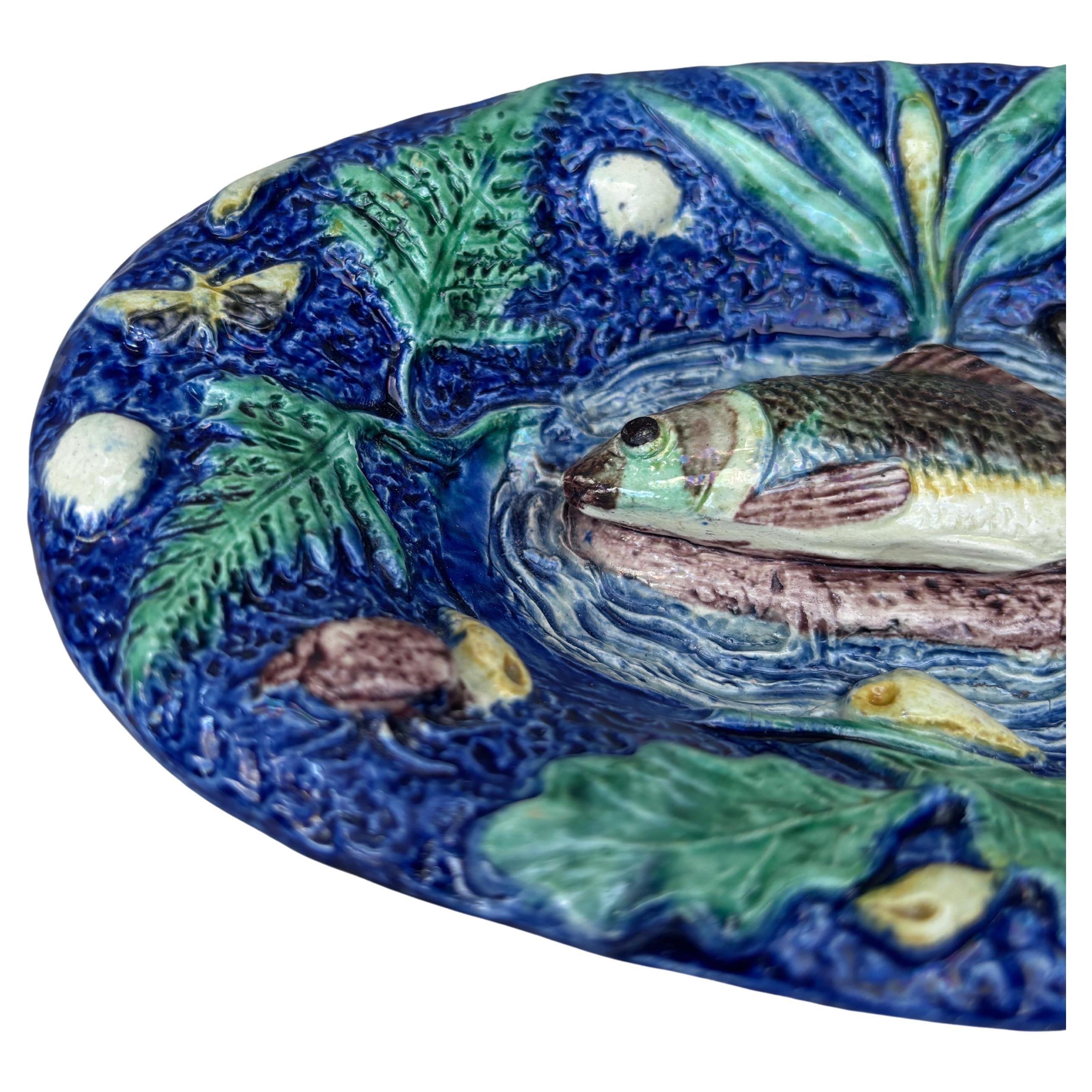 Victorian 19th Century Majolica Palissy Fish Wall Platter Thomas Sergent For Sale