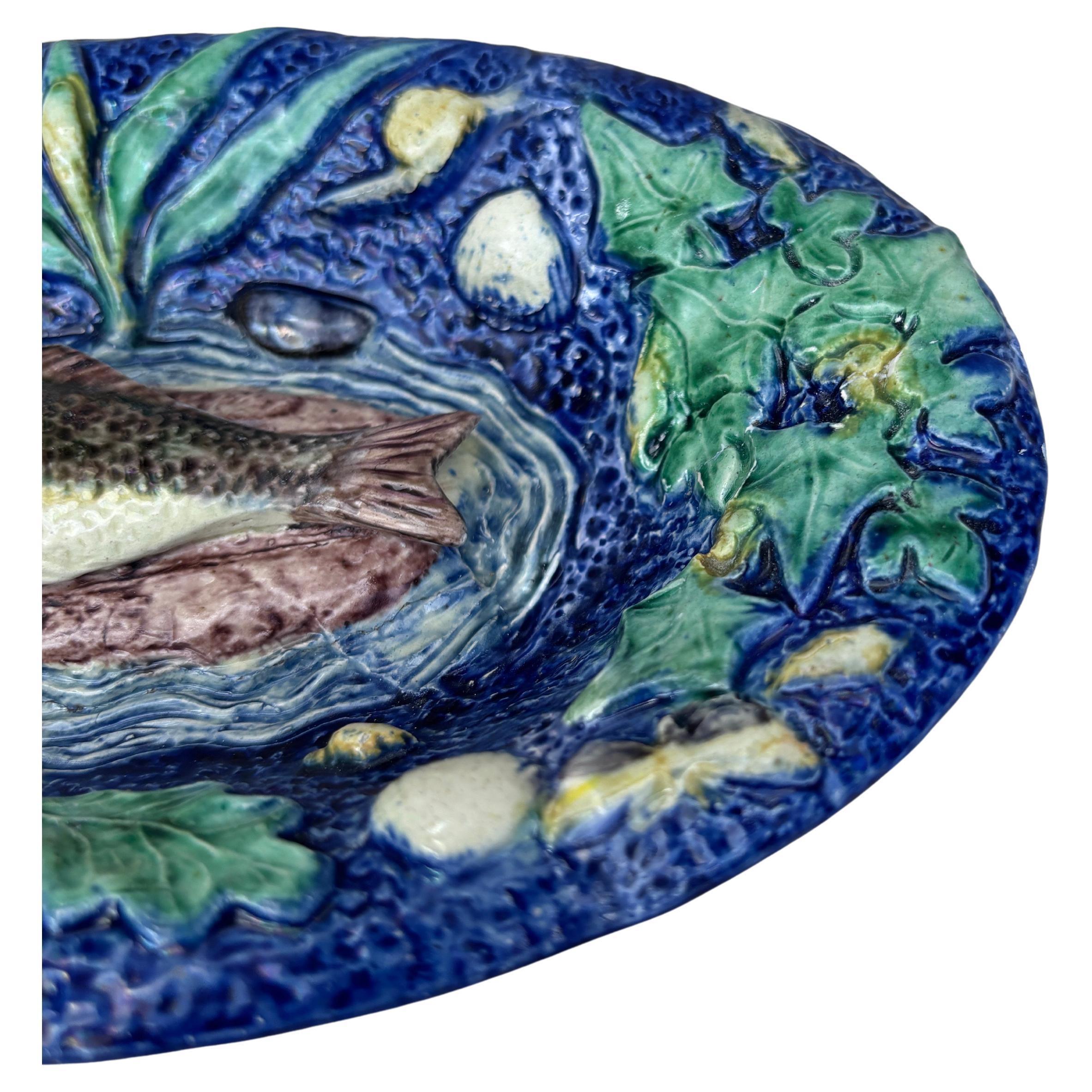 French 19th Century Majolica Palissy Fish Wall Platter Thomas Sergent For Sale
