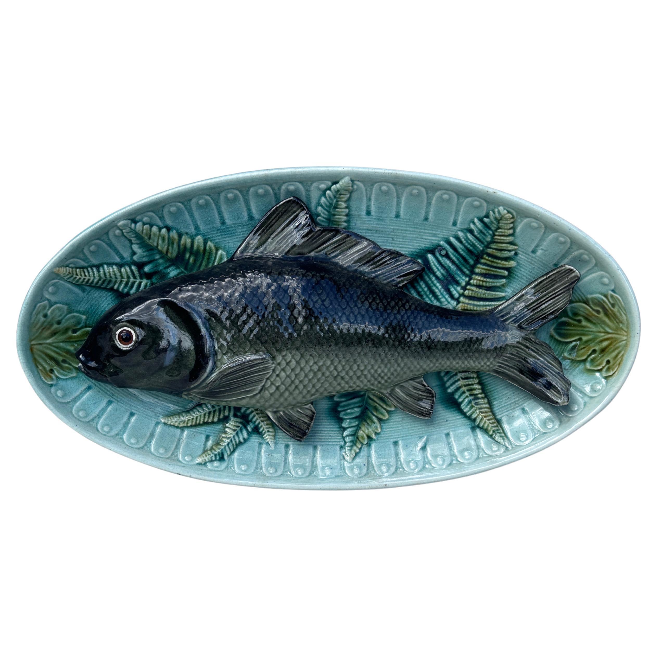 Late 19th Century 19th Century Majolica Palissy Fish Wall Platter Thomas Sergent For Sale
