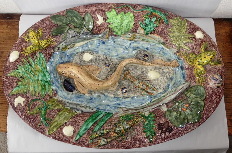 19th Century Majolica Palissy Fish Wall Platter Thomas Sergent For Sale 1