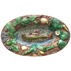 Plato de pared de peces de palisandro de mayólica del siglo XIX Thomas Sergent