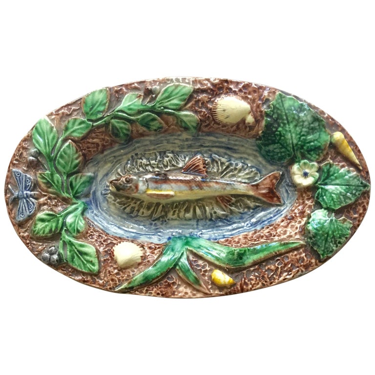 19th Century Majolica Palissy Fish Wall Platter Thomas Sergent For Sale