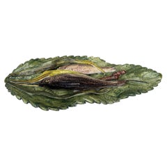 19th Century Majolica Palissy Fishs Platter Leaf Battaglia Varages